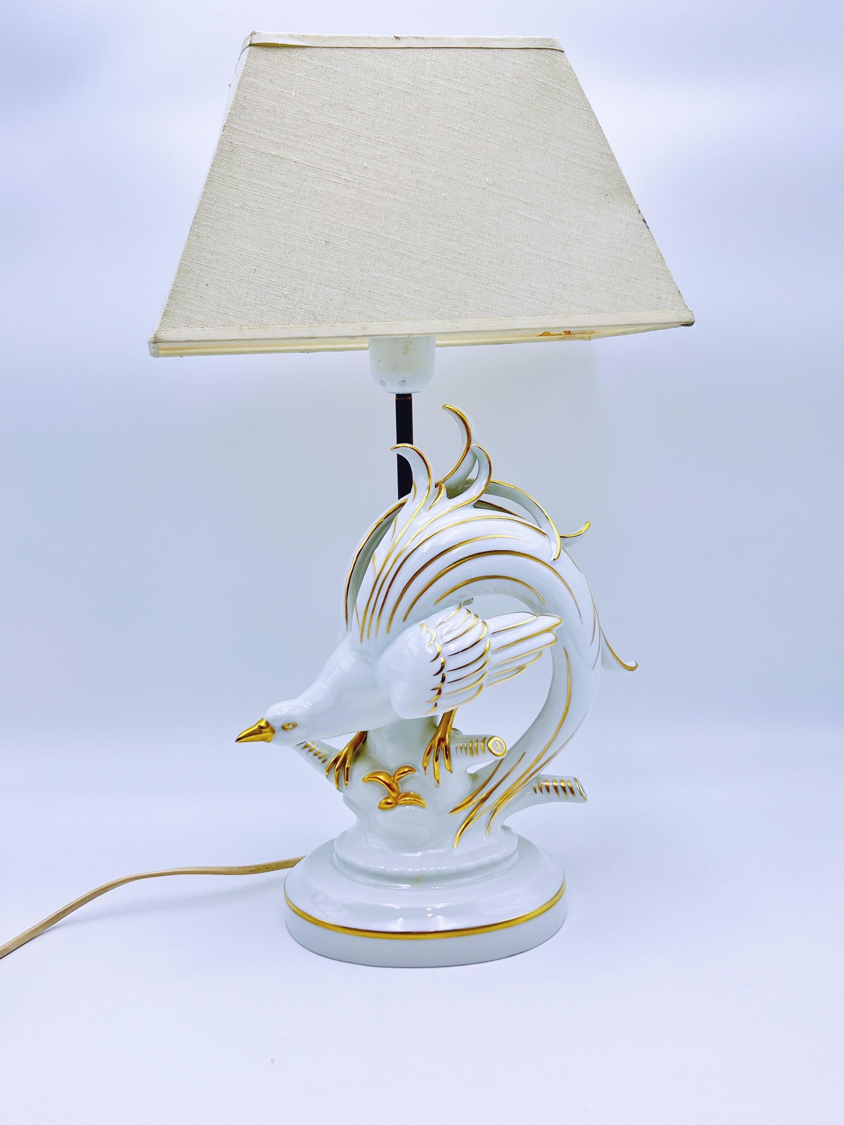 VTG Fasanen-Tischlampe, Gold vergoldetes Porzellan, Deutschland 1950/60er Jahre im Angebot 7