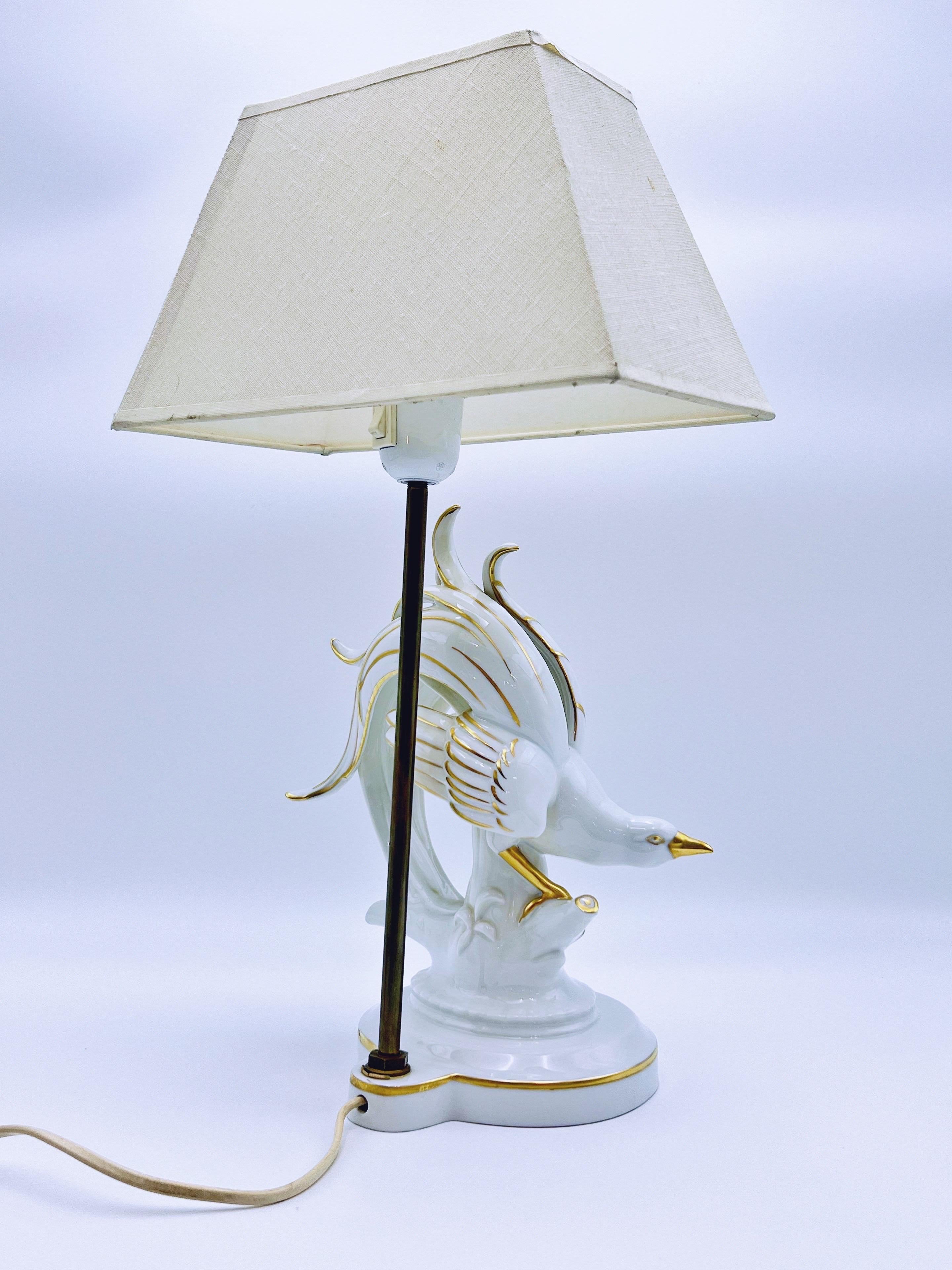 VTG Fasanen-Tischlampe, Gold vergoldetes Porzellan, Deutschland 1950/60er Jahre im Angebot 8