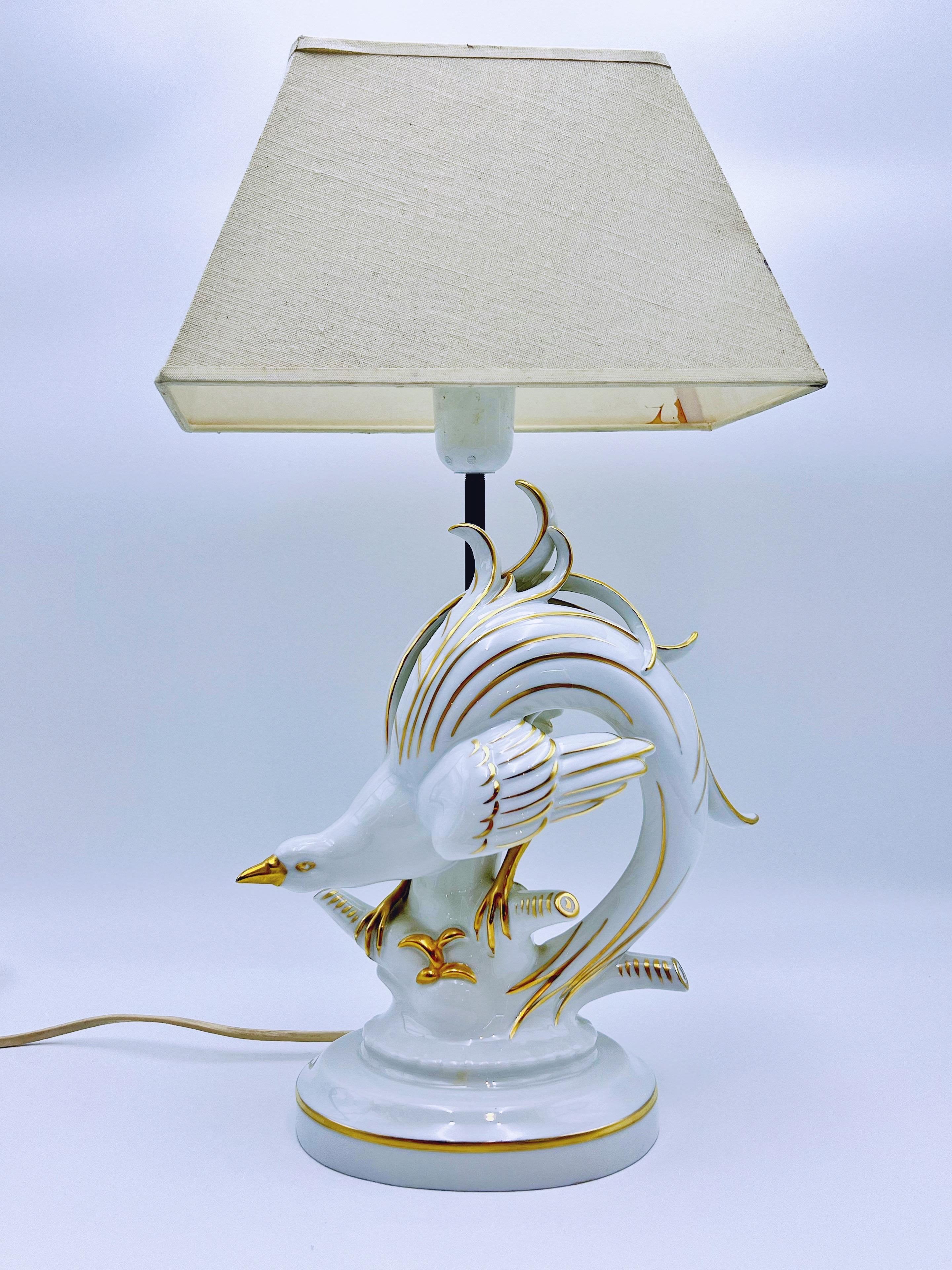 VTG Fasanen-Tischlampe, Gold vergoldetes Porzellan, Deutschland 1950/60er Jahre (Mitte des 20. Jahrhunderts) im Angebot