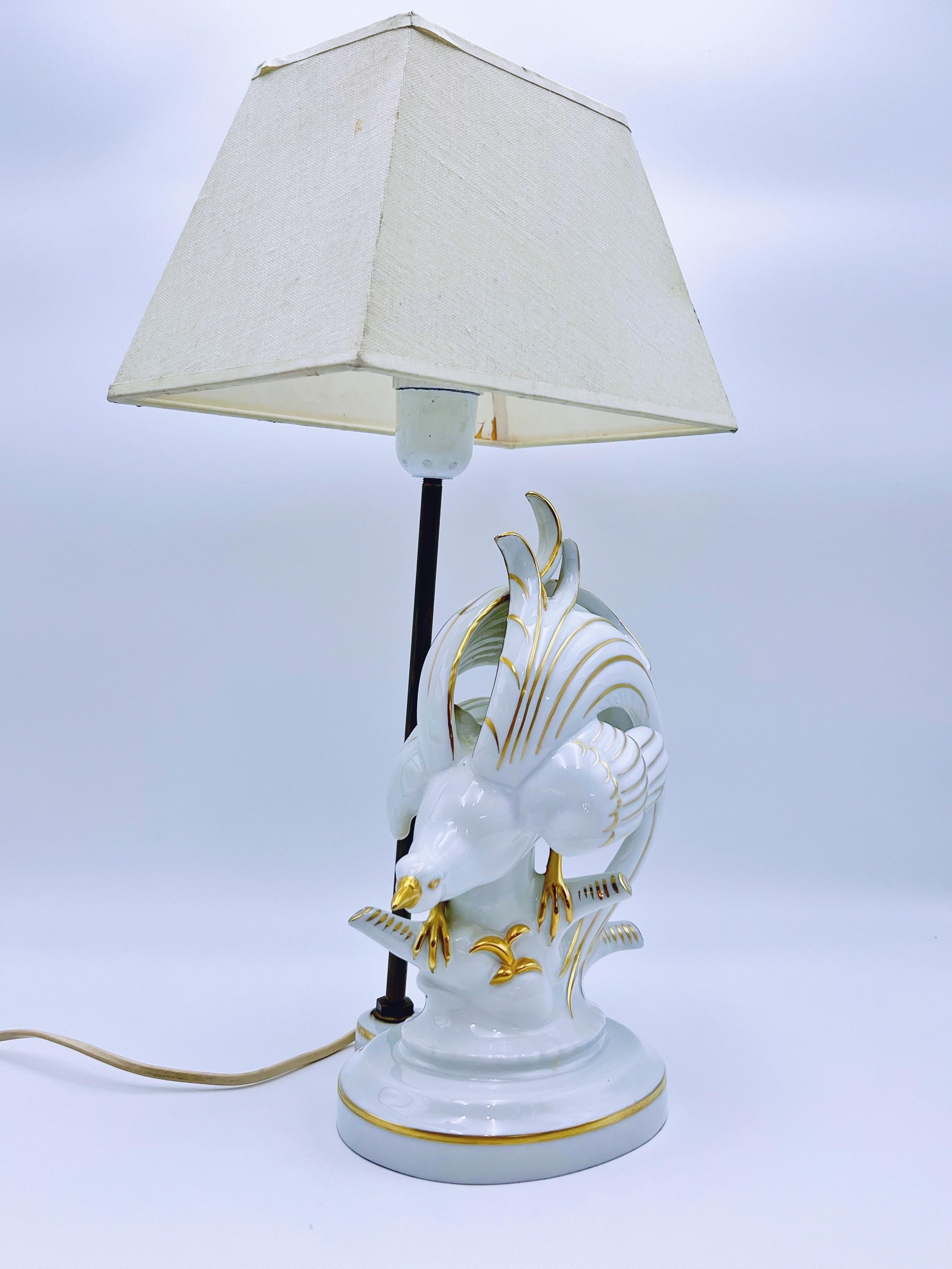 VTG Fasanen-Tischlampe, Gold vergoldetes Porzellan, Deutschland 1950/60er Jahre (Vergoldung) im Angebot