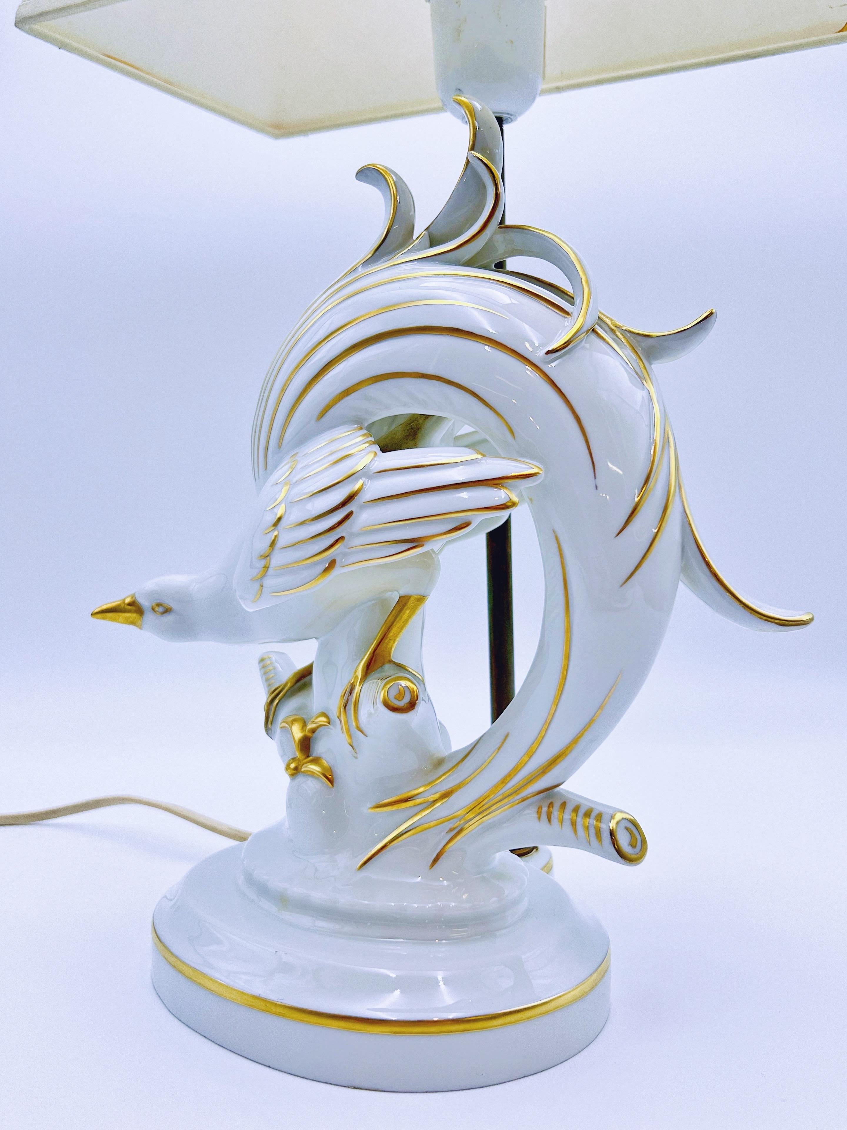 VTG Fasanen-Tischlampe, Gold vergoldetes Porzellan, Deutschland 1950/60er Jahre im Angebot 3