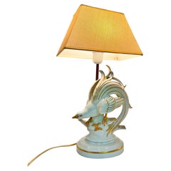 Lampe de bureau faisan en porcelaine dorée VTG, Allemagne, années 1950/60
