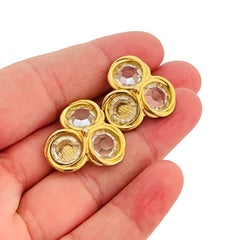 Vtg gold glass designer runway clip on earrings