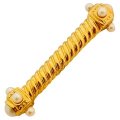 Vtg Broche de créateur de défilé en or avec barre de perles