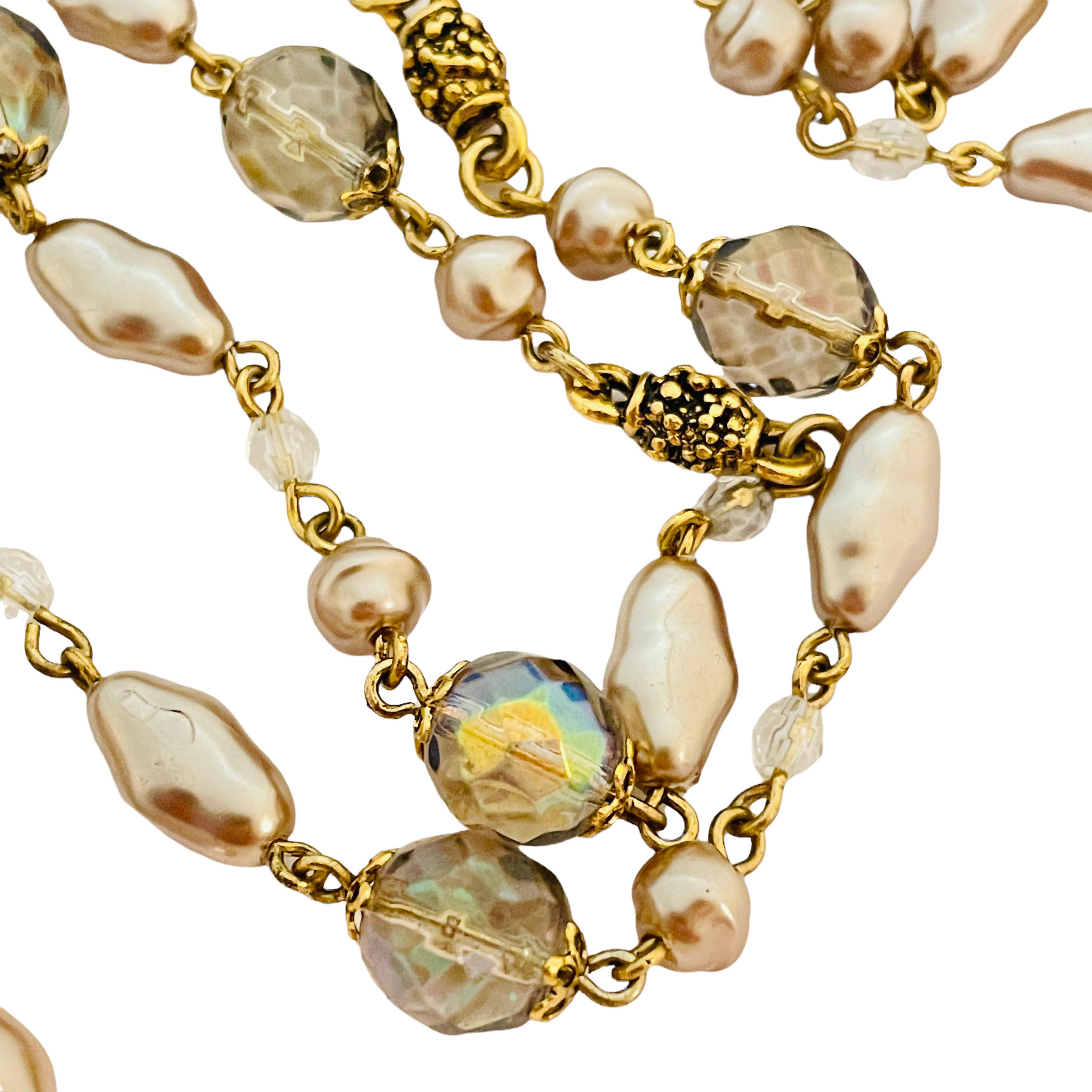 Women's or Men's Vtg gold pearl crystal toggle clasp necklace designer runway For Sale