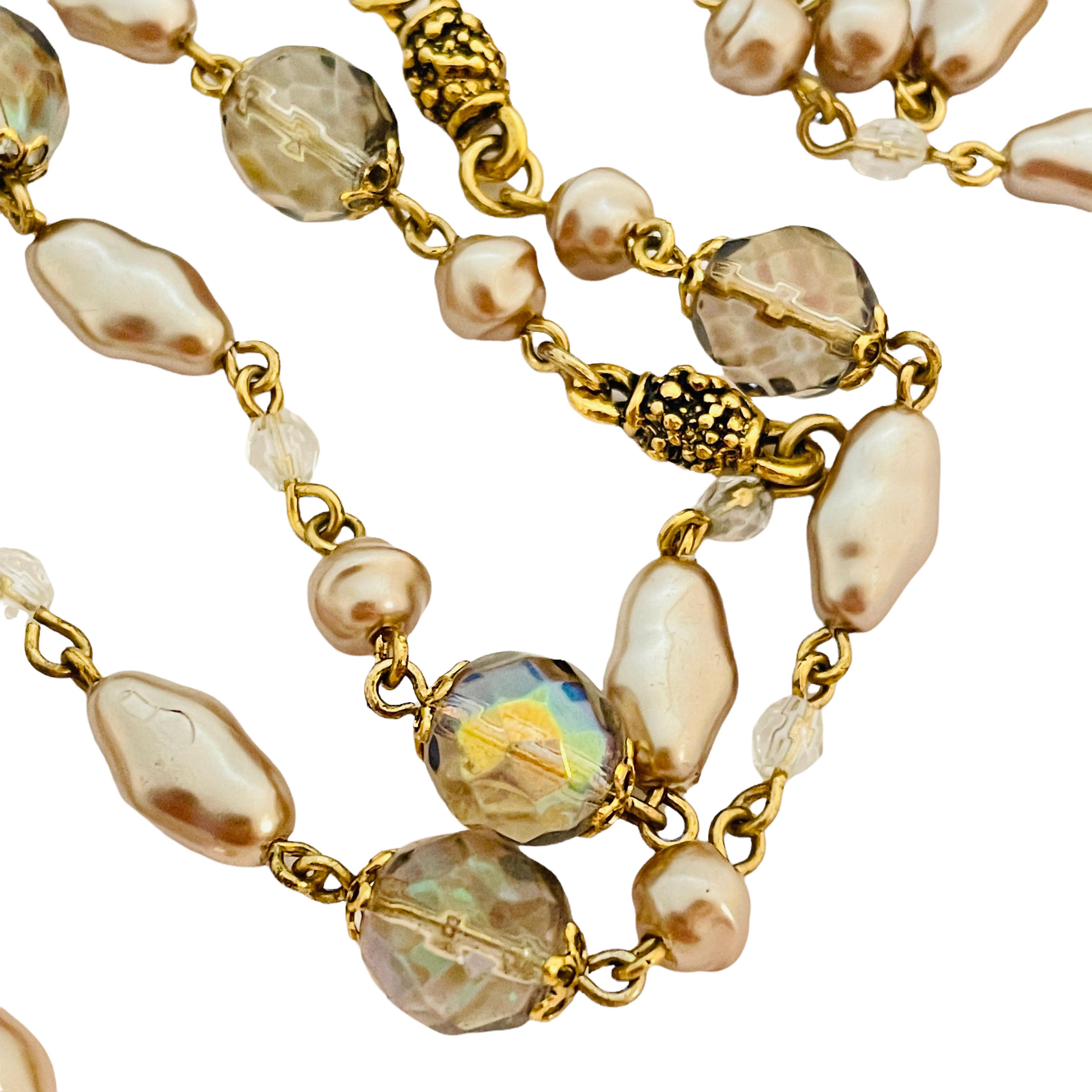 Women's or Men's Vtg gold pearl crystal toggle clasp necklace designer runway