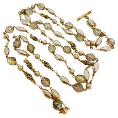 Vtg gold pearl crystal toggle clasp necklace designer runway