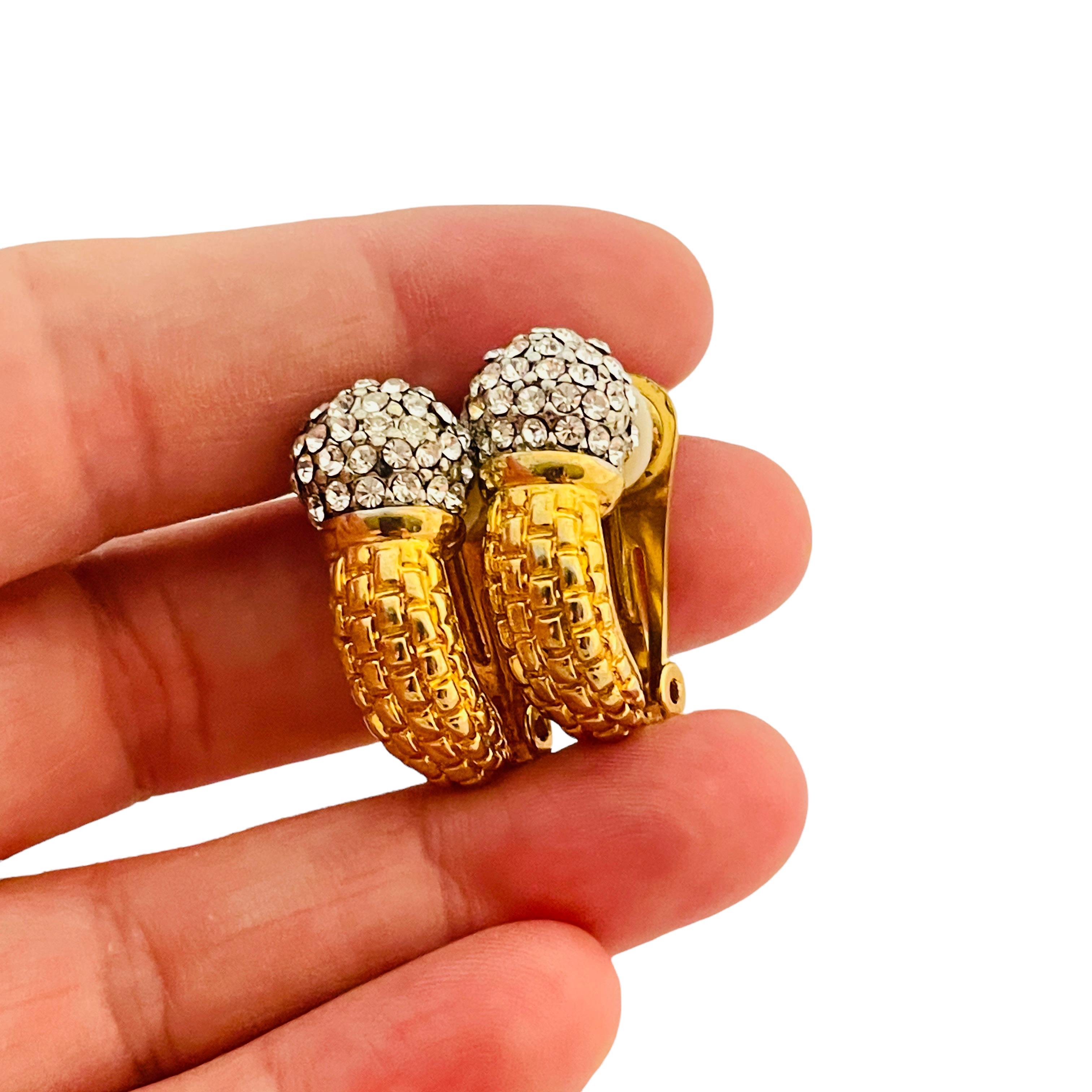 DETAILS

• unsigned

• gold tone with rhinestones

• vintage designer runway earrings

MEASUREMENTS

•  1