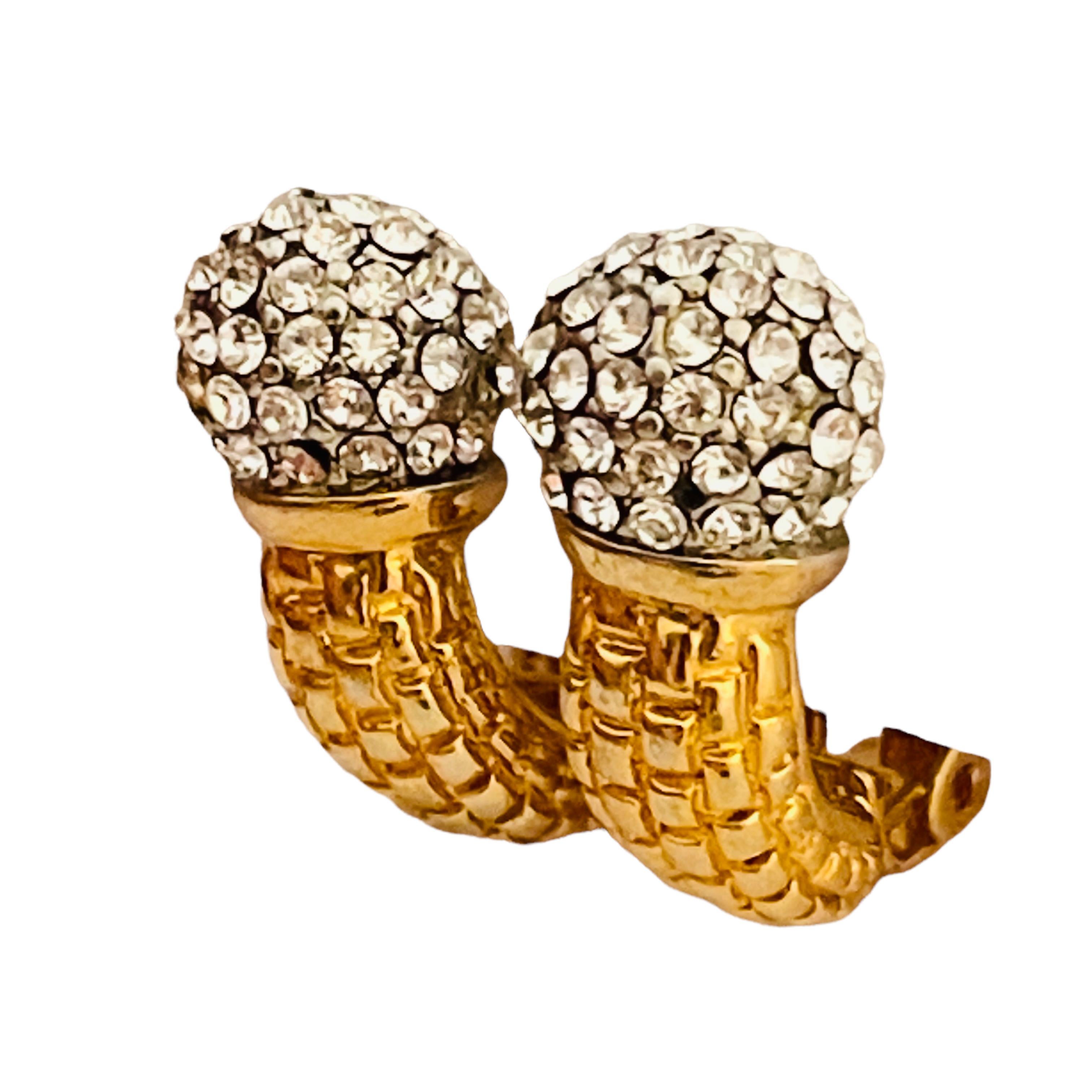 Women's or Men's Vtg gold rhinestone disco ball clip on earrings designer runway