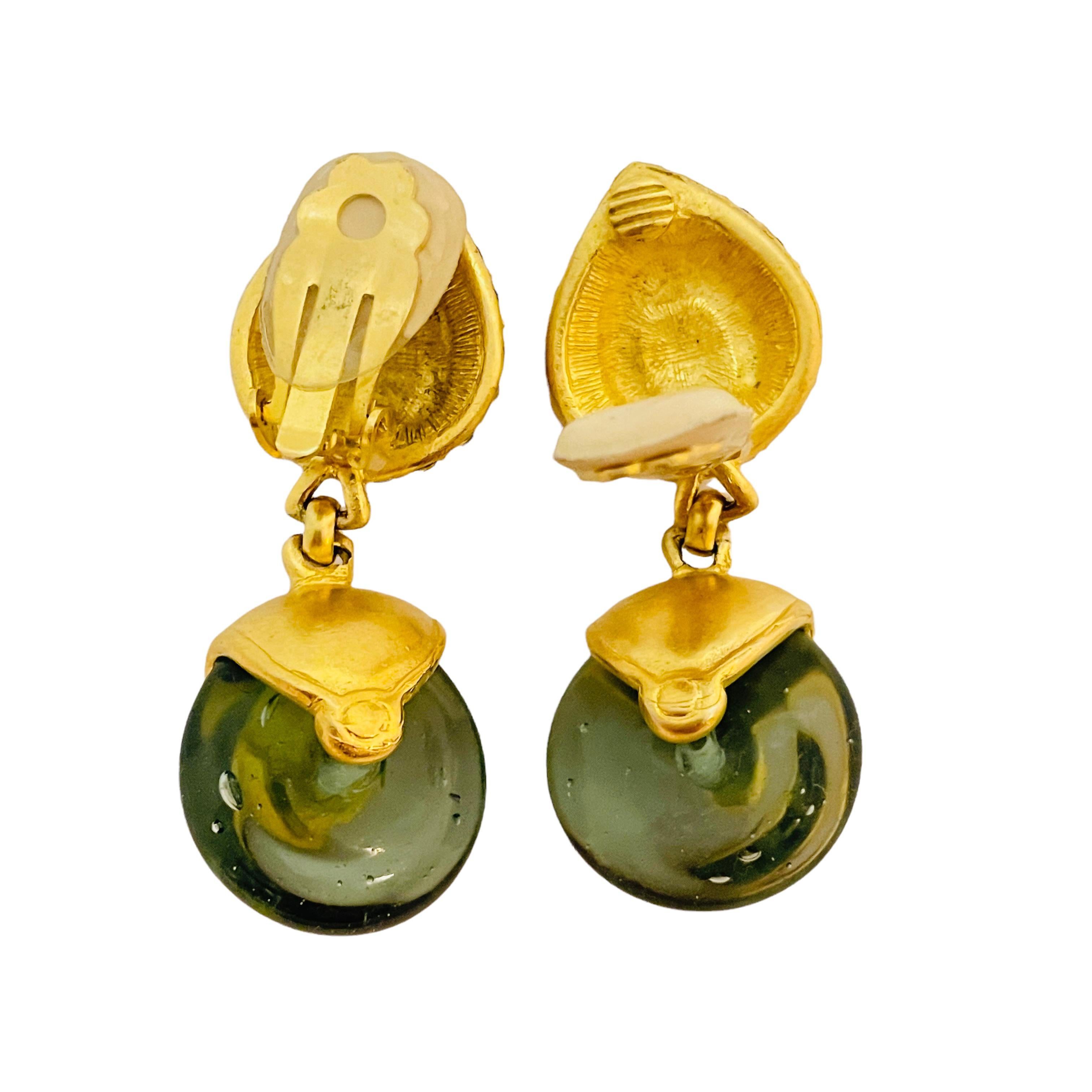 Vtg Gold Strass Glas Ohrclips Designer Laufsteg Ohrringe mit Strass im Zustand „Gut“ im Angebot in Palos Hills, IL