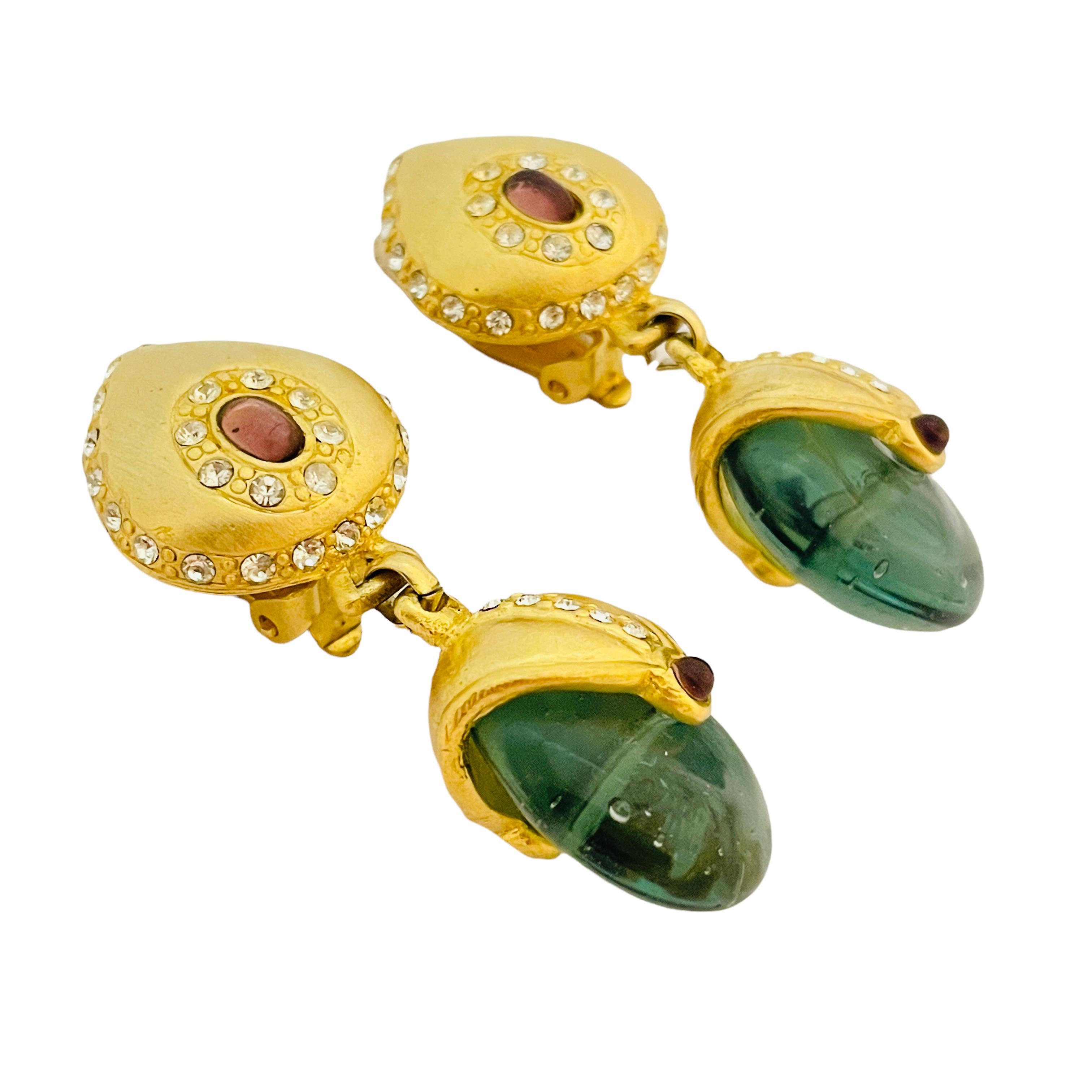 Vtg Gold Strass Glas Ohrclips Designer Laufsteg Ohrringe mit Strass für Damen oder Herren im Angebot