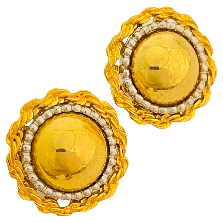 Vtg gold silver designer runway clip on earrings For Sale at 1stDibs