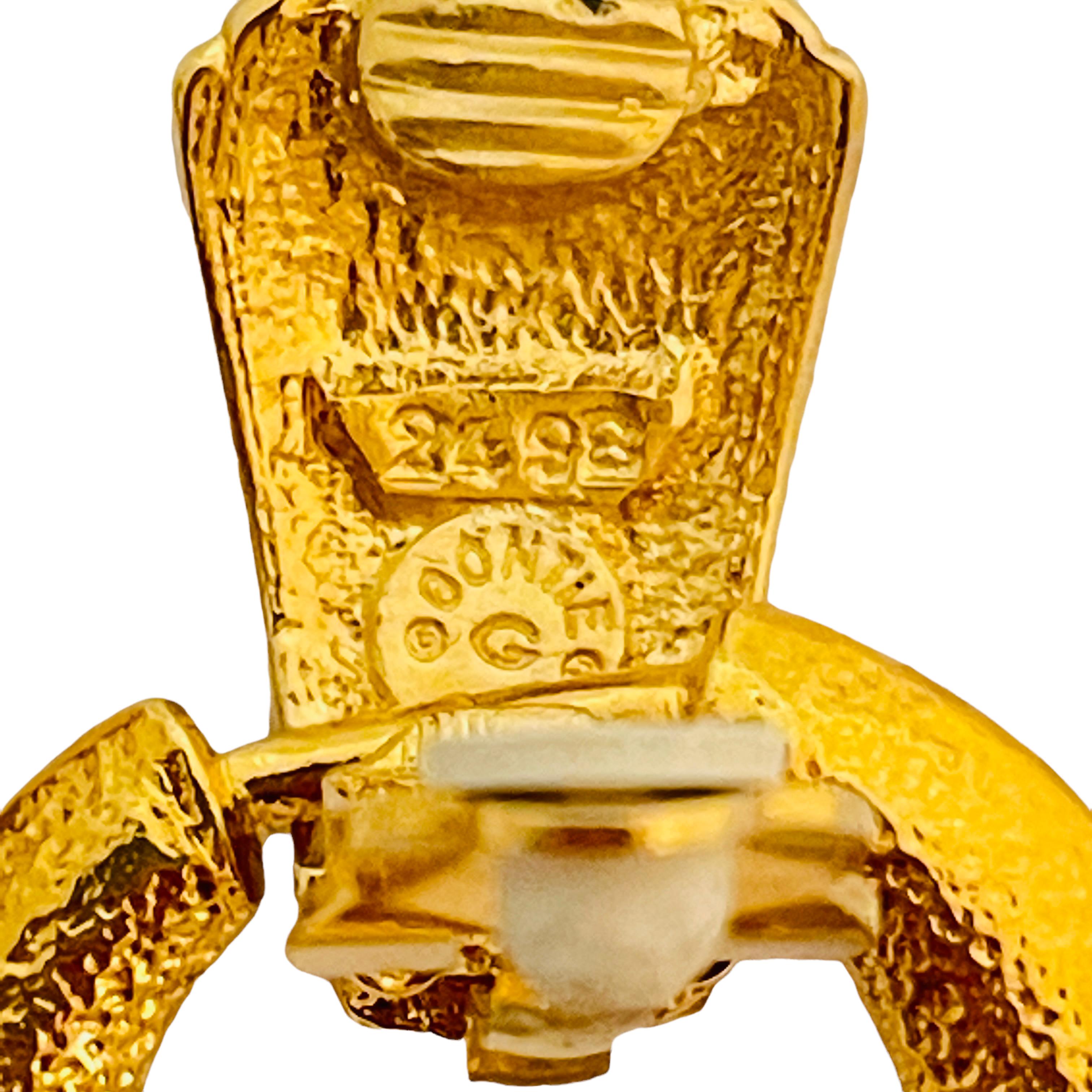 Vtg GONTIE gold rhinestone door knocker clip on earrings designer runway In Good Condition For Sale In Palos Hills, IL