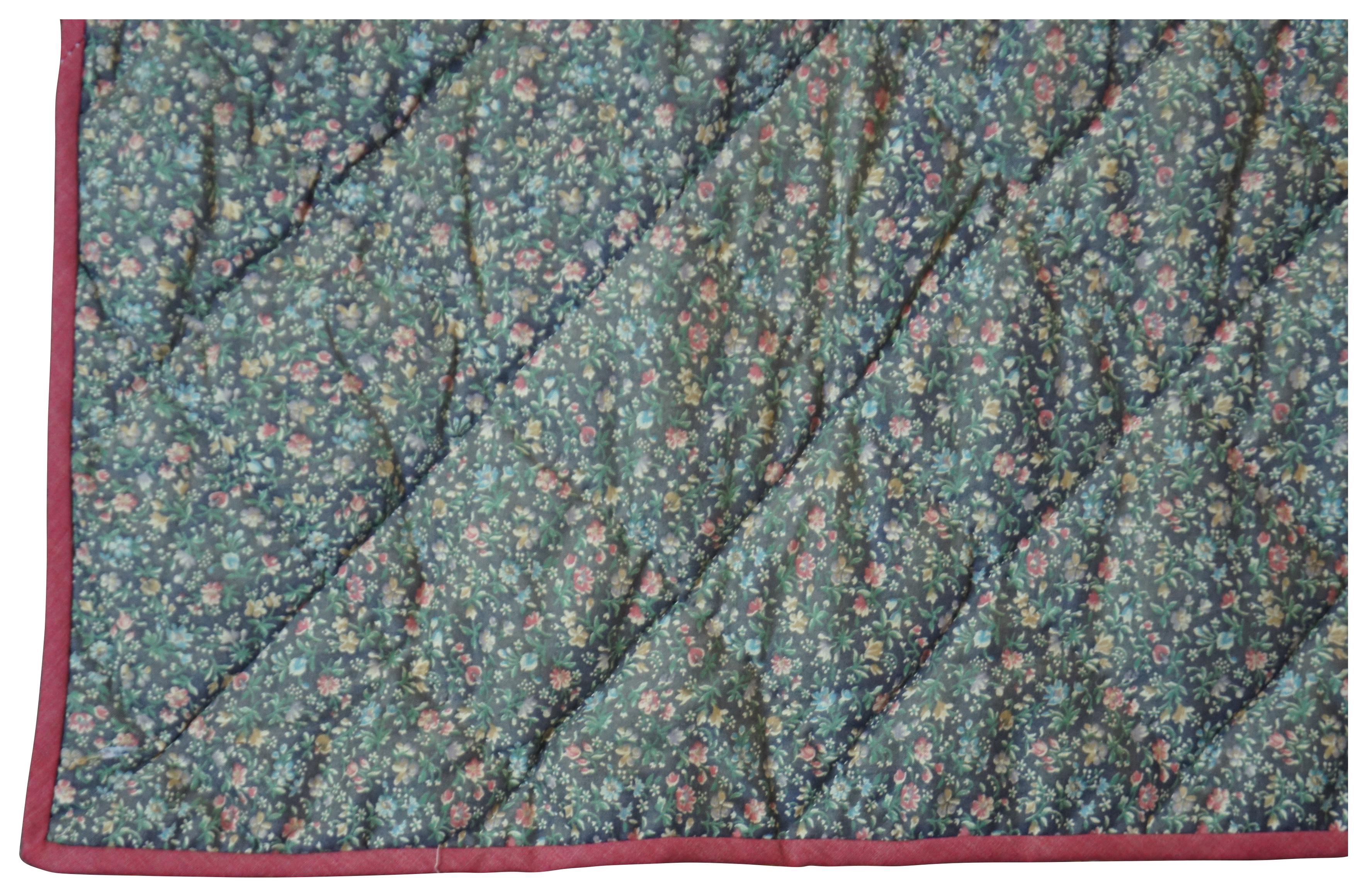 Arte popolare Trapunta cucita a mano Geometric Folk Art Tulips King Queen Blanket Copriletto in vendita