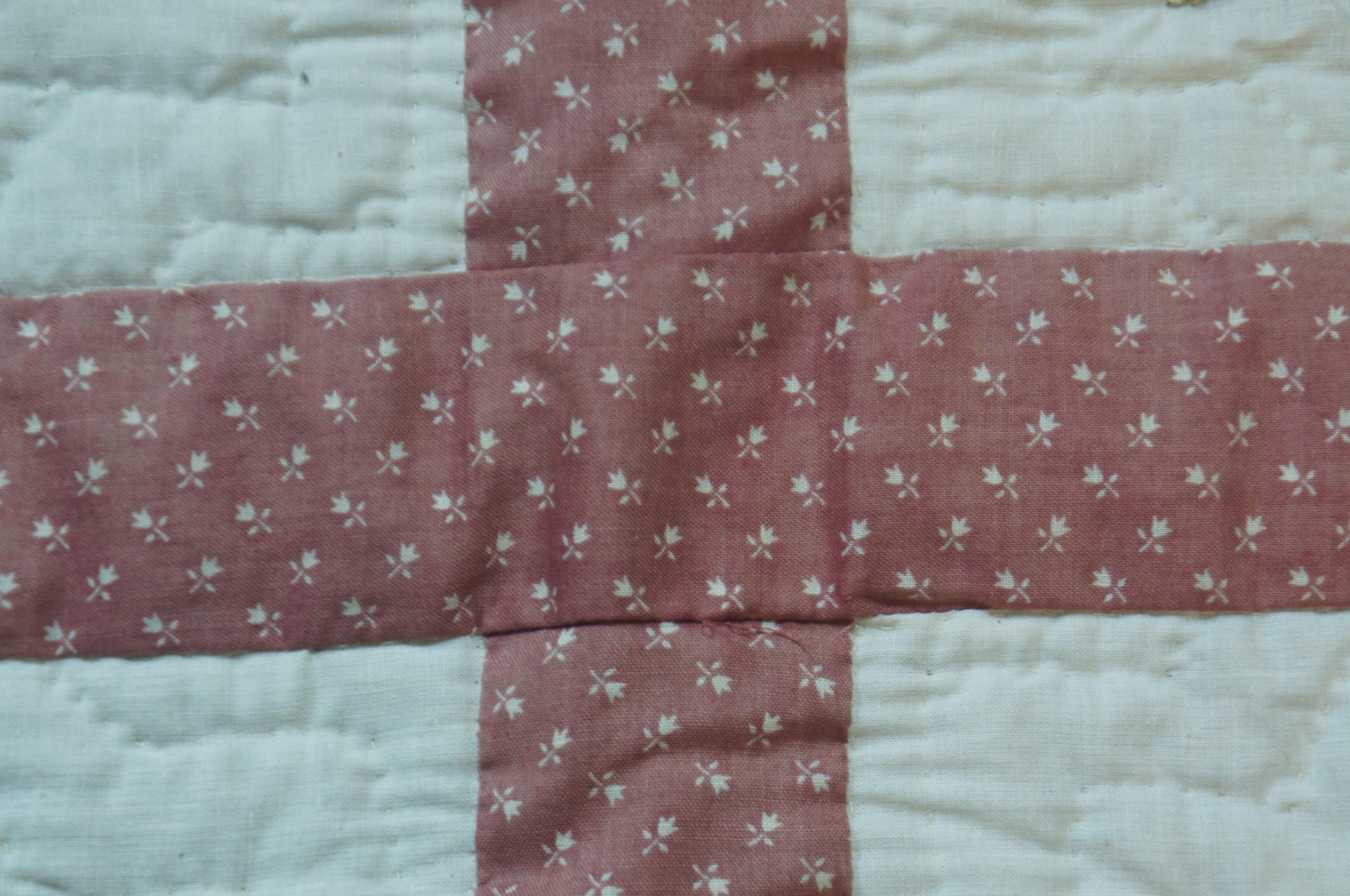 Vtg Hand Stitched Quilt Geometric Folk Art Tulips King Queen Blanket Bedspread For Sale 2