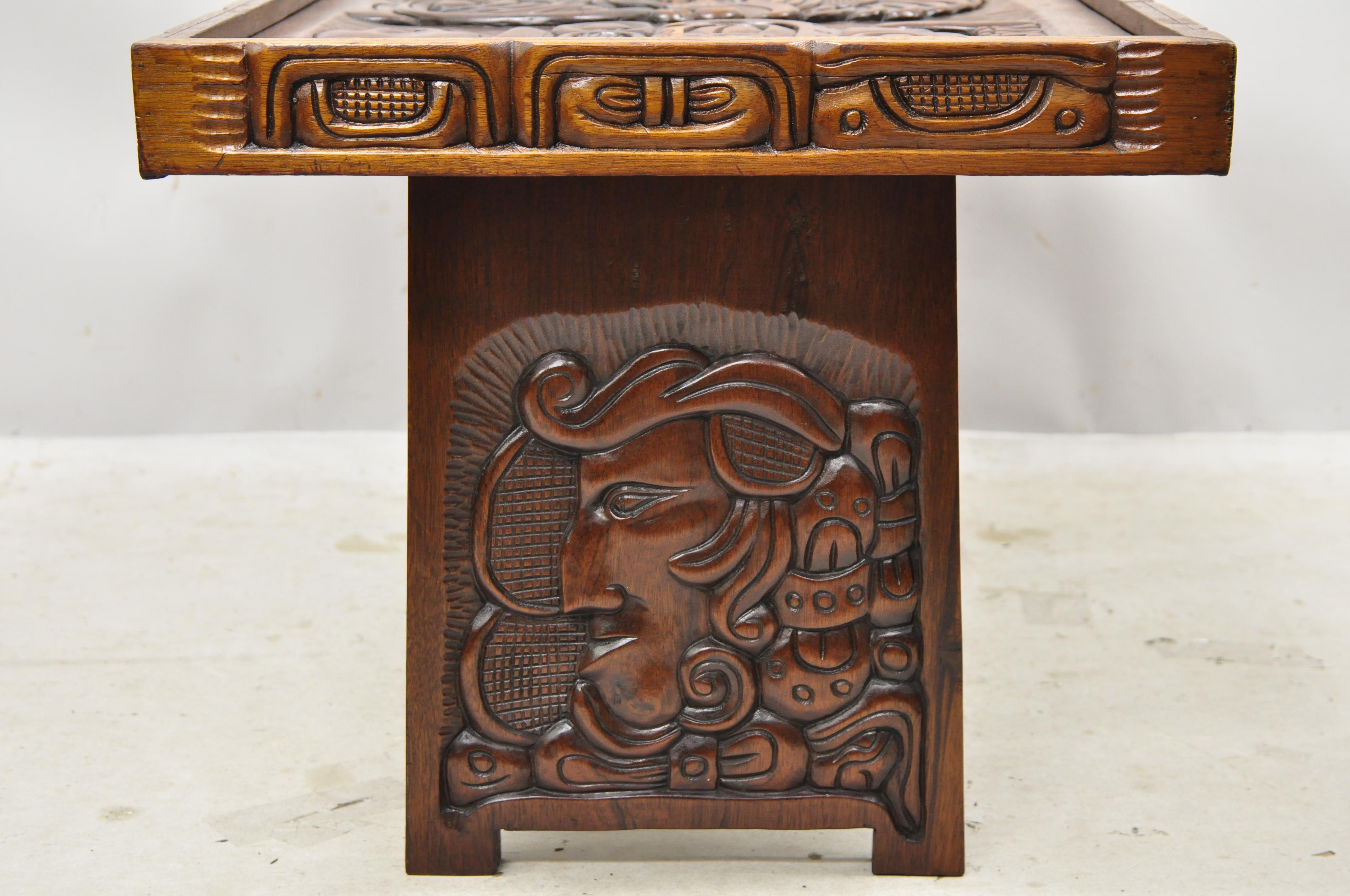North American Hawaiian Figural Faces Carved Makana Hut Boho Chic Jungle Room Coffee Table