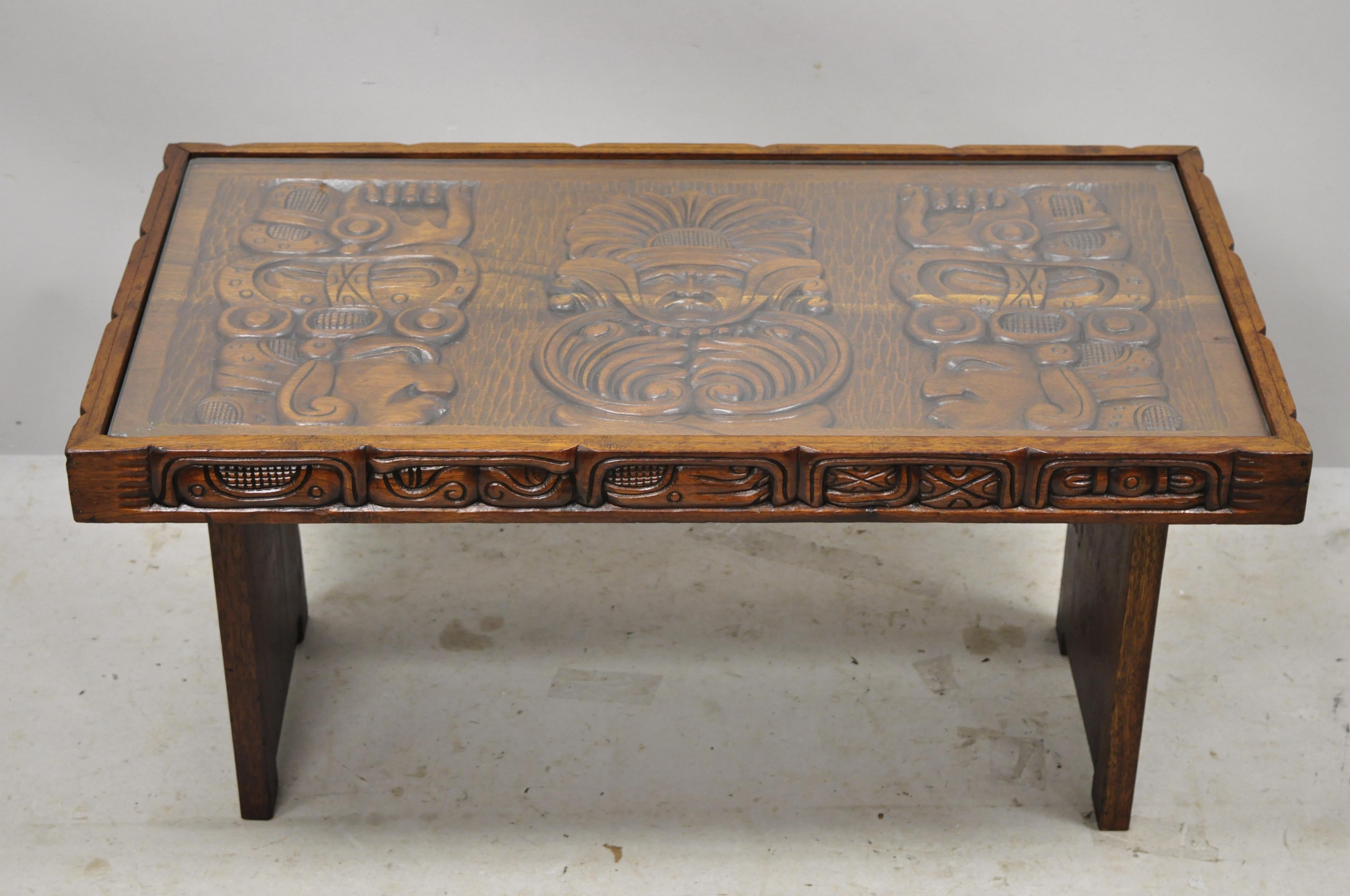 Hawaiian Figural Faces Carved Makana Hut Boho Chic Jungle Room Coffee Table In Good Condition In Philadelphia, PA