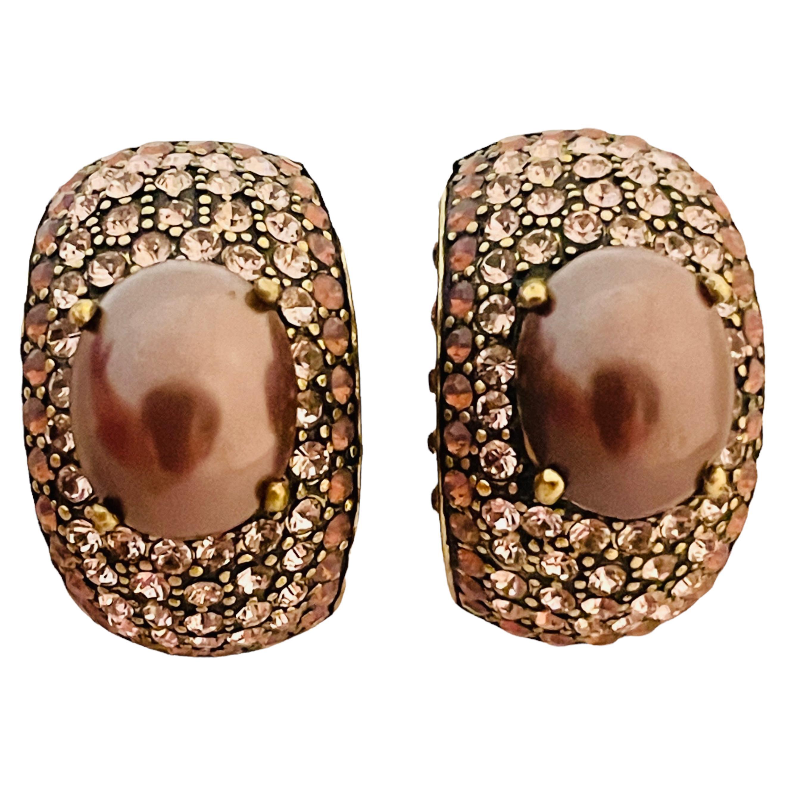 Vtg HEIDI DAUS gold purple rhinestone clip on earrings designer runway For Sale