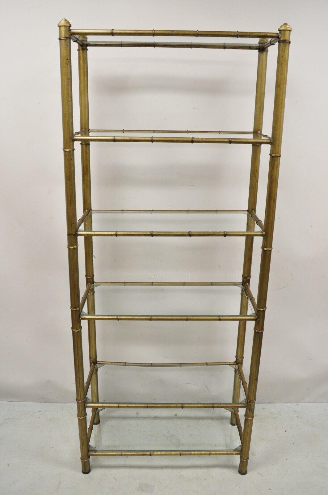 Vtg Hollywood Regency Faux Bamboo Steel Metal Gold 6 Tier Etagere Shelf Bookcase For Sale 5