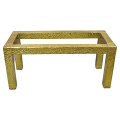Vtg Hollywood Regency Hammered Brass Parsons Style Small Side Coffee Table Base
