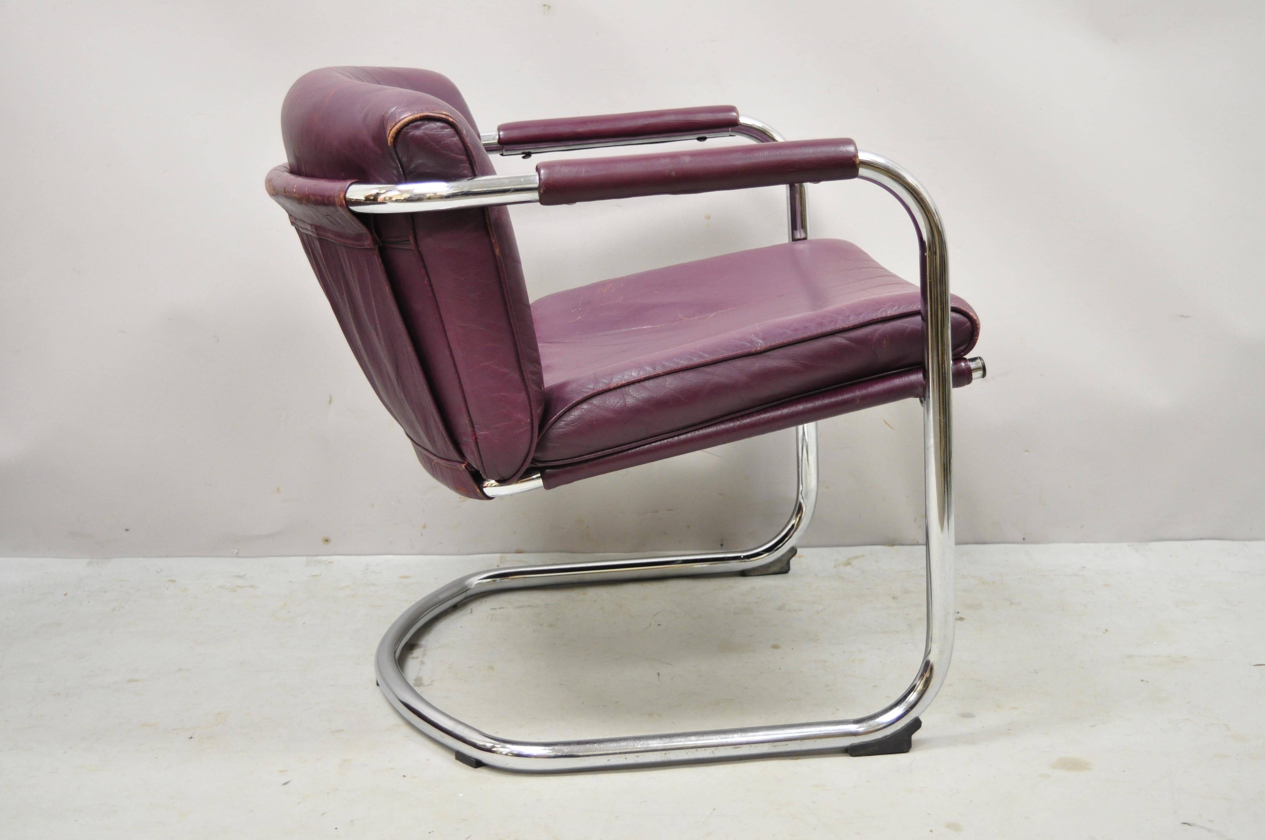 Vtg IRE Furniture Skillingaryd Swedish Modern Purple Leather Sling Lounge Chair For Sale 5