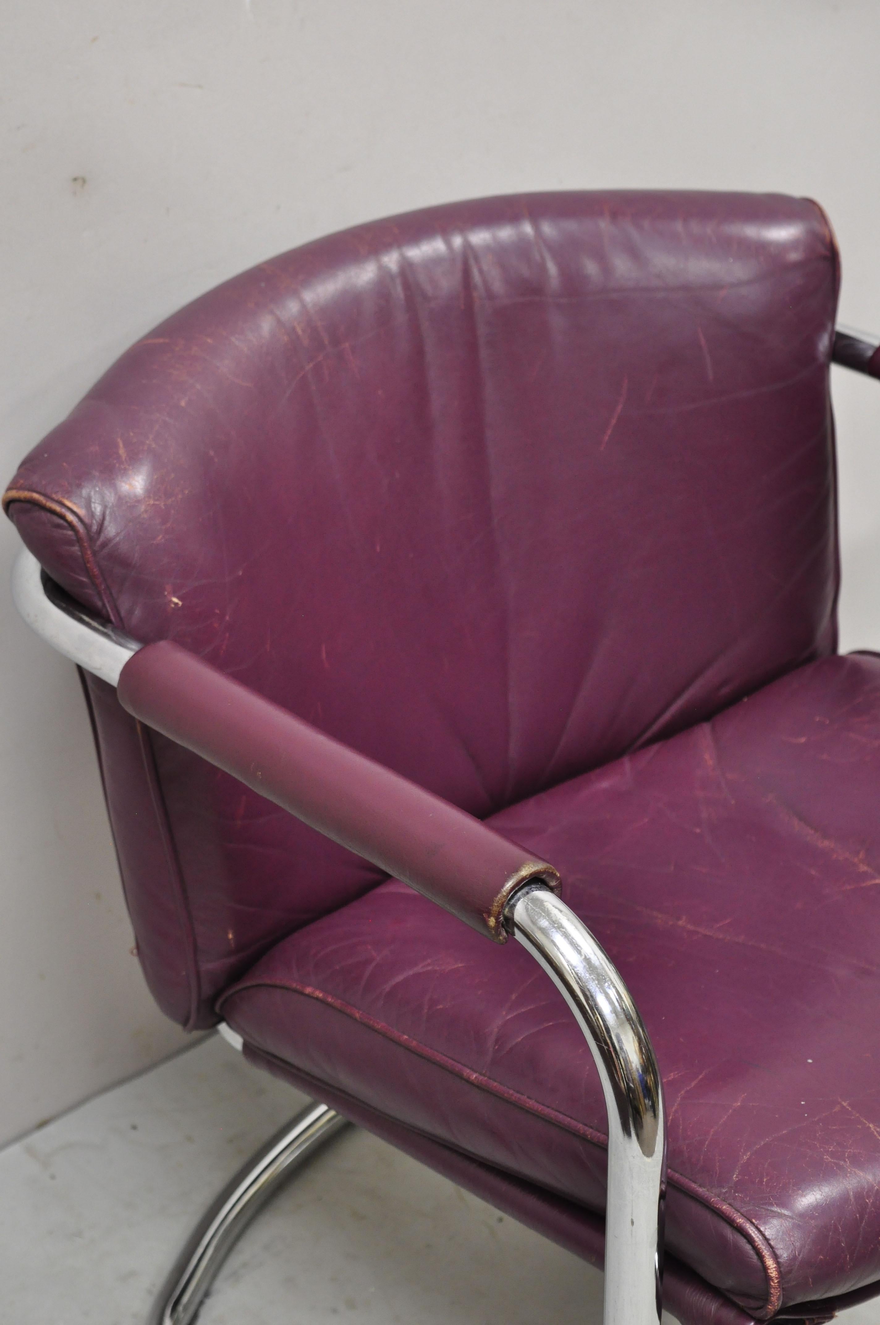 Mid-Century Modern Vtg IRE Furniture Skillingaryd Swedish Modern Purple Leather Sling Lounge Chair