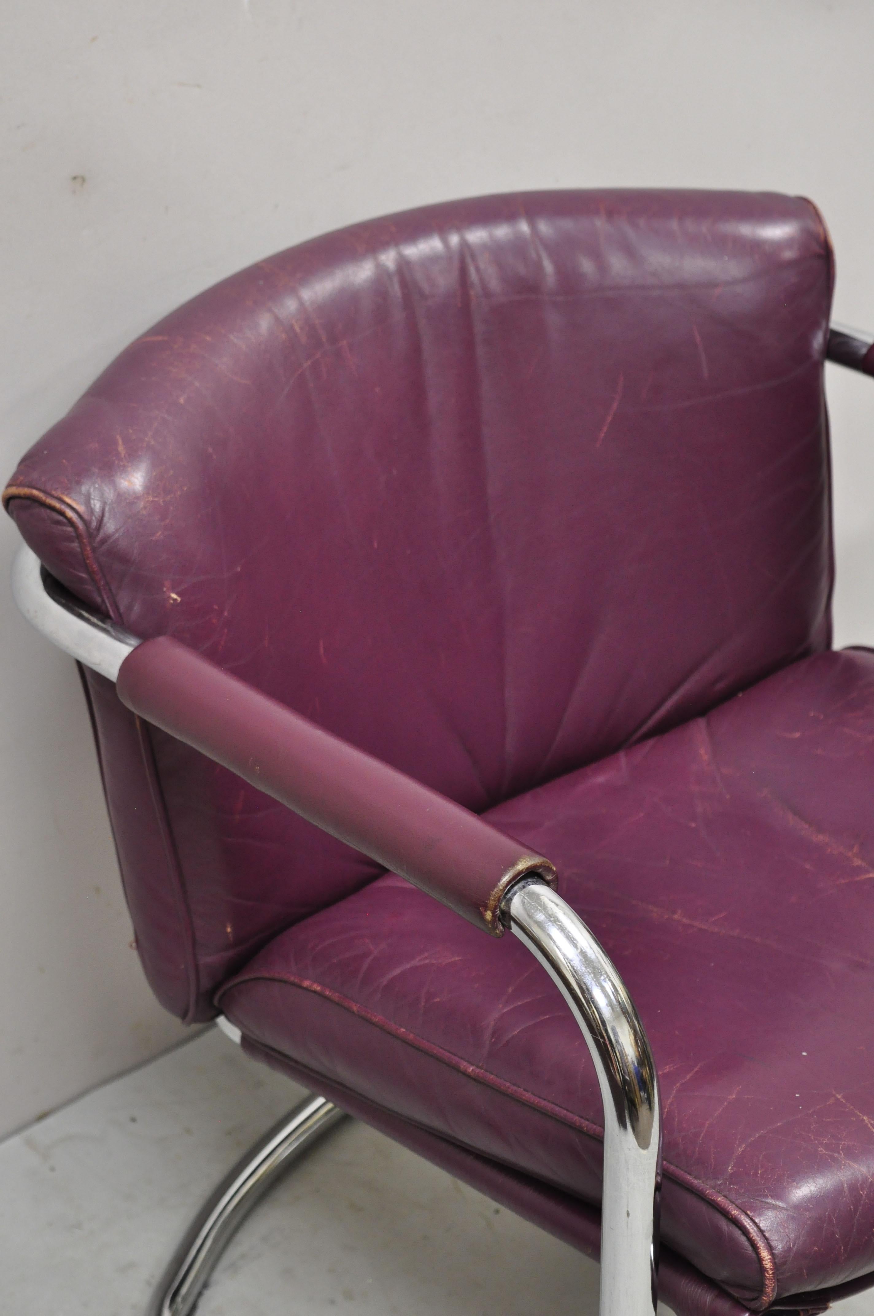 Mid-Century Modern Vtg IRE Furniture Skillingaryd Swedish Modern Purple Leather Sling Lounge Chair For Sale