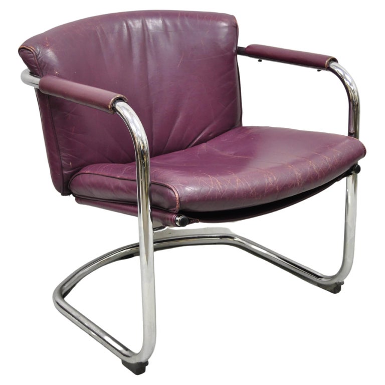 Vtg IRE Furniture Skillingaryd Swedish Modern Purple Leather Sling Lounge  Chair For Sale at 1stDibs | purple leather chairs