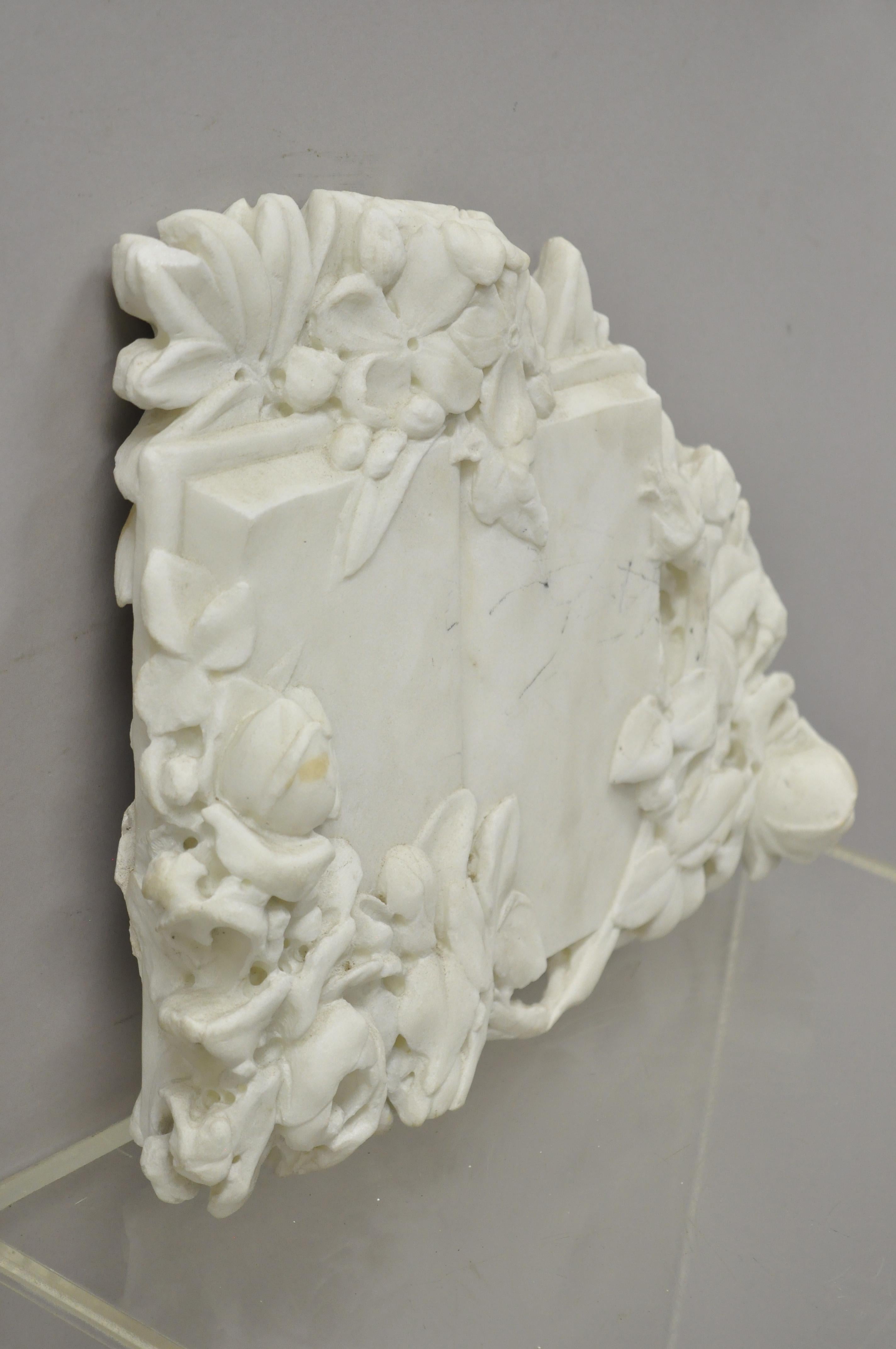Vtg Italian Bas Relief Floral Carved Marble Sculptural Open Book Wall Plaque For Sale 6