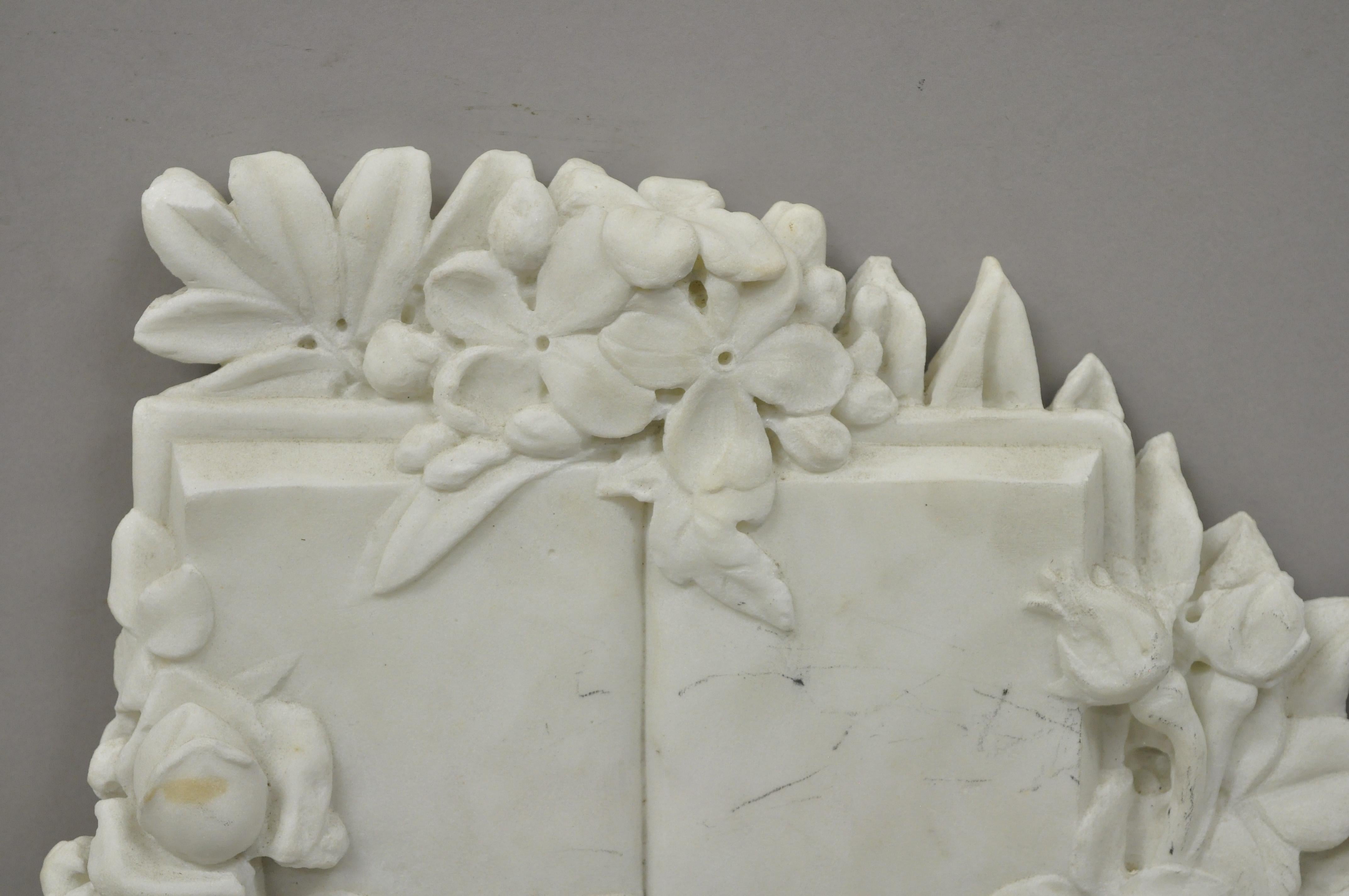 Vintage Italian bas relief floral carved marble 14