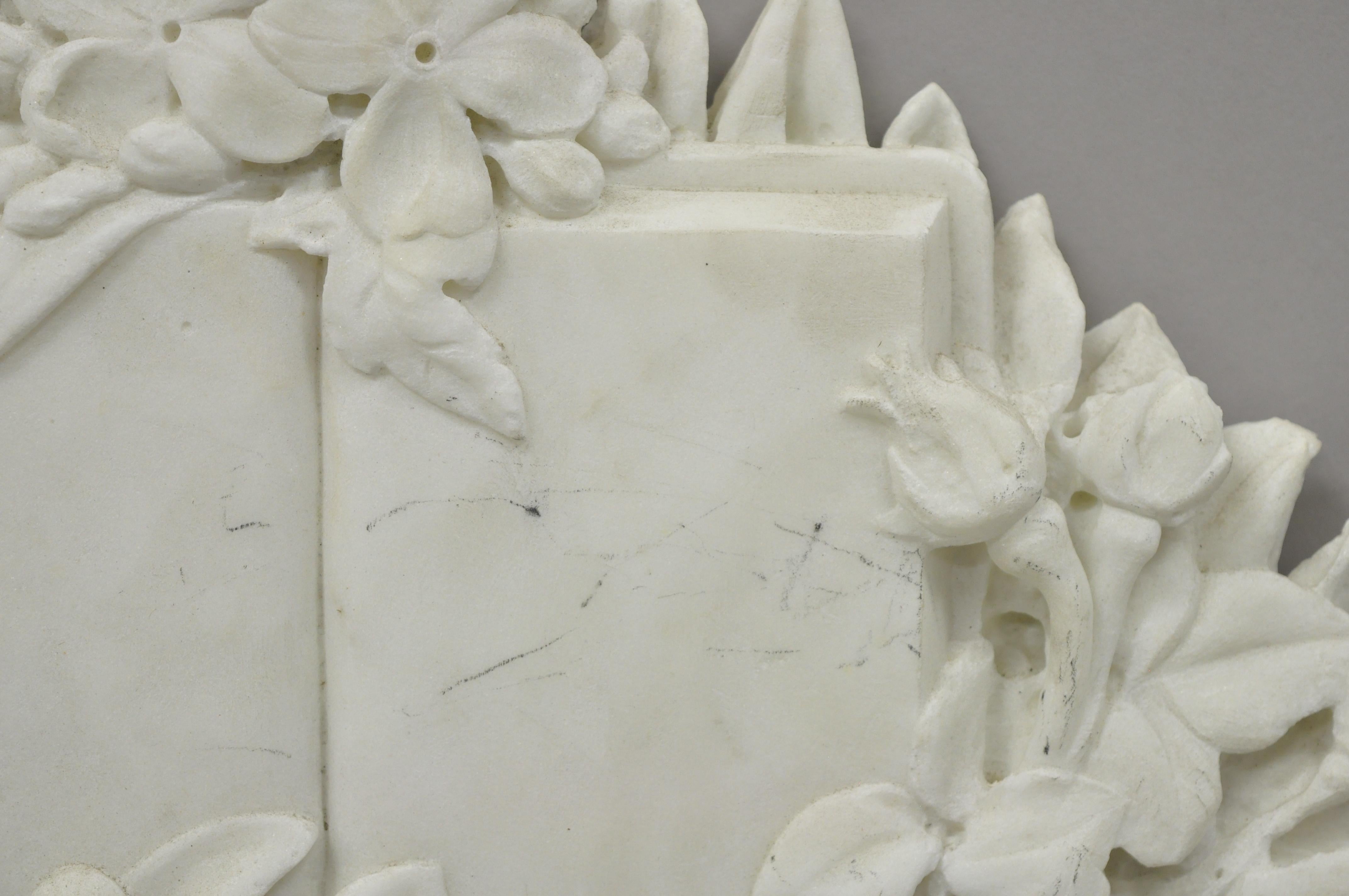 20th Century Vtg Italian Bas Relief Floral Carved Marble Sculptural Open Book Wall Plaque For Sale
