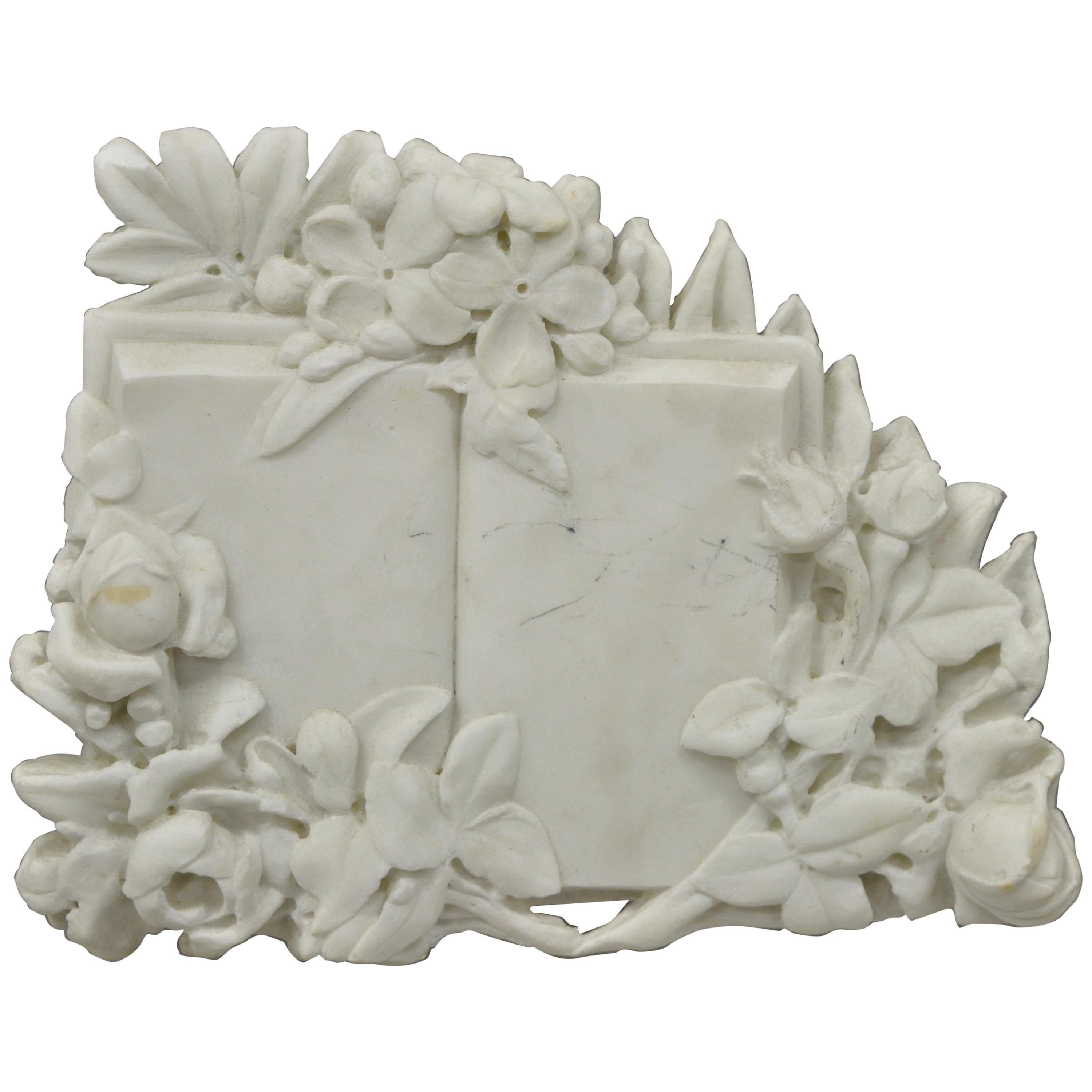 Vtg Italienische Basrelief-Wandtafel aus geschnitztem Marmor mit Blumenschnitzereien