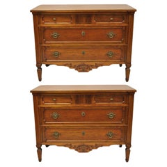 Vtg Italian Bloomingdales French Louis XVI Walnut Commode Chest Drawers - a Pair