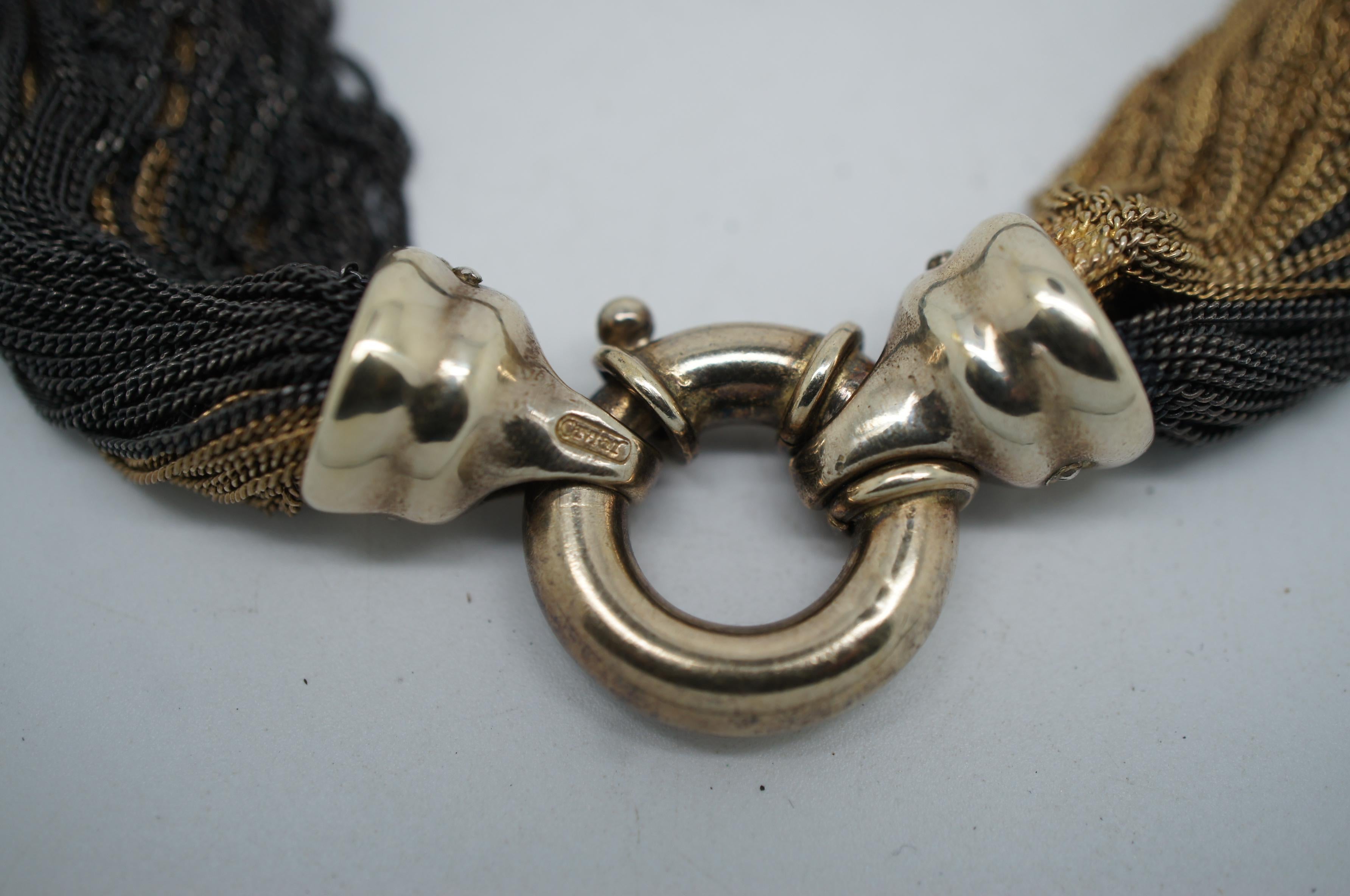 20th Century Vtg Italian Caviar Sterling Silver Multi Layer Vermeil Mesh Chain Necklace