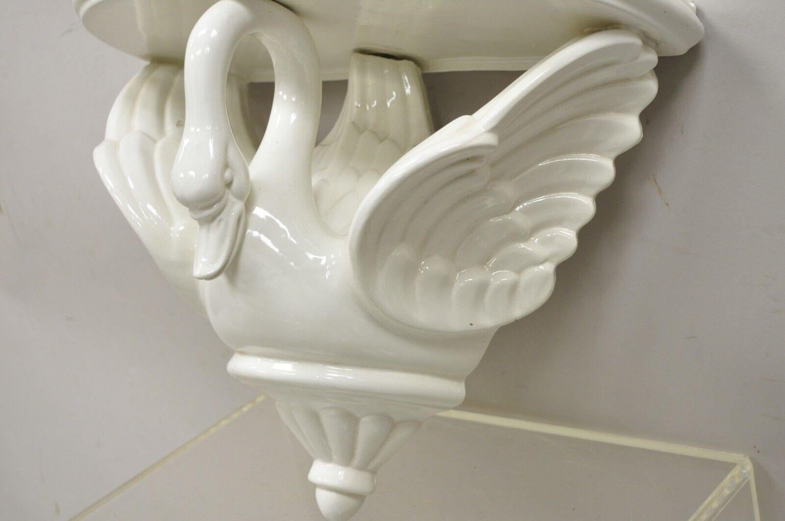 20th Century Vtg Italian Ceramic White Swan Bird Form Regency Style Wall Bracket Wall Shelf