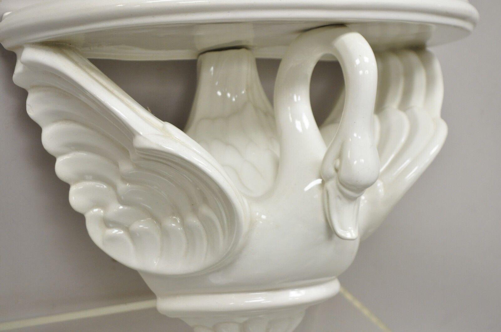 Vtg Italian Ceramic White Swan Bird Form Regency Style Wall Bracket Wall Shelf 1