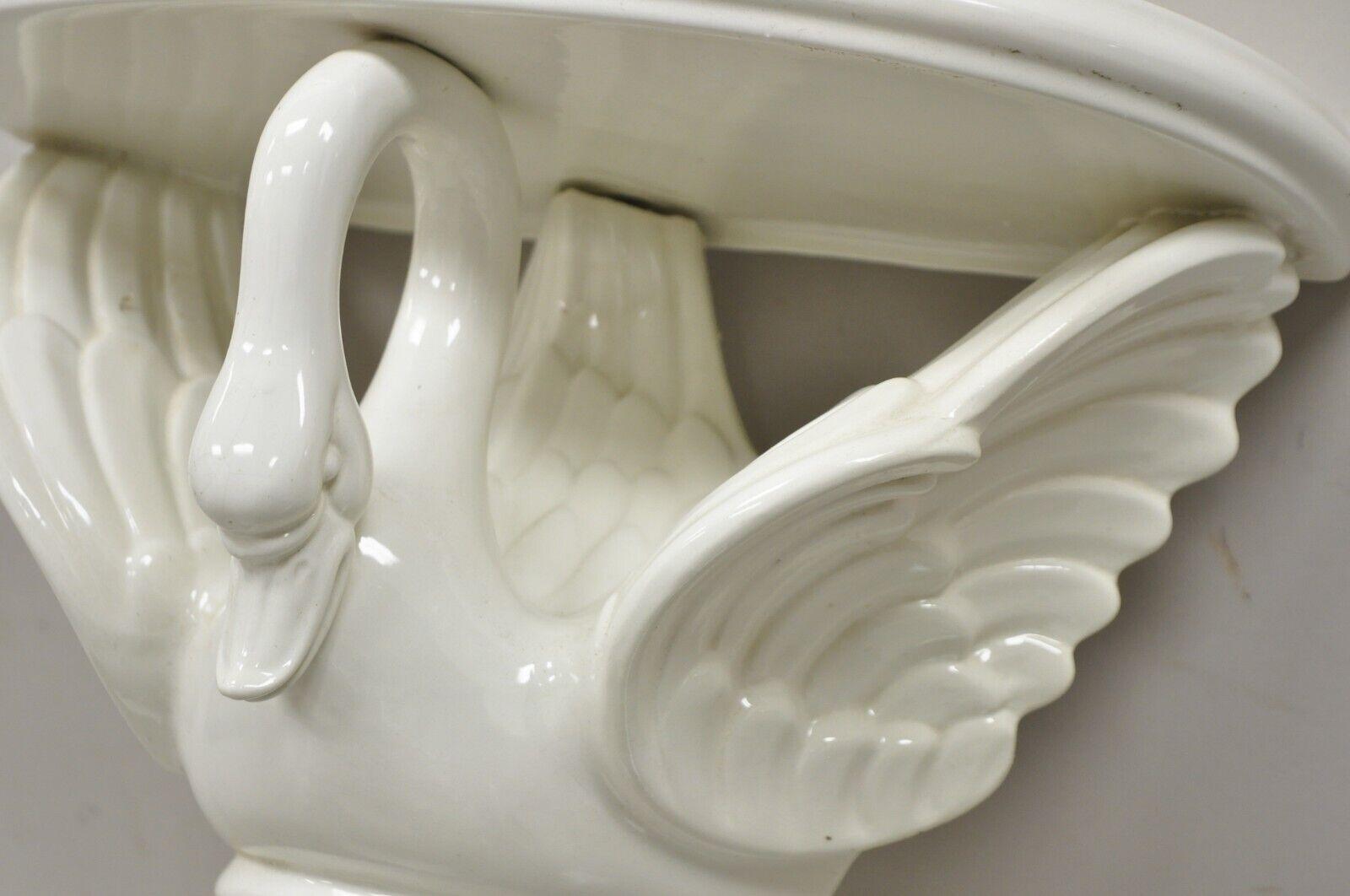 Vtg Italian Ceramic White Swan Bird Form Regency Style Wall Bracket Wall Shelf 3