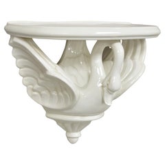 Vtg Italian Ceramic White Swan Bird Form Regency Style Wall Bracket Wall Shelf