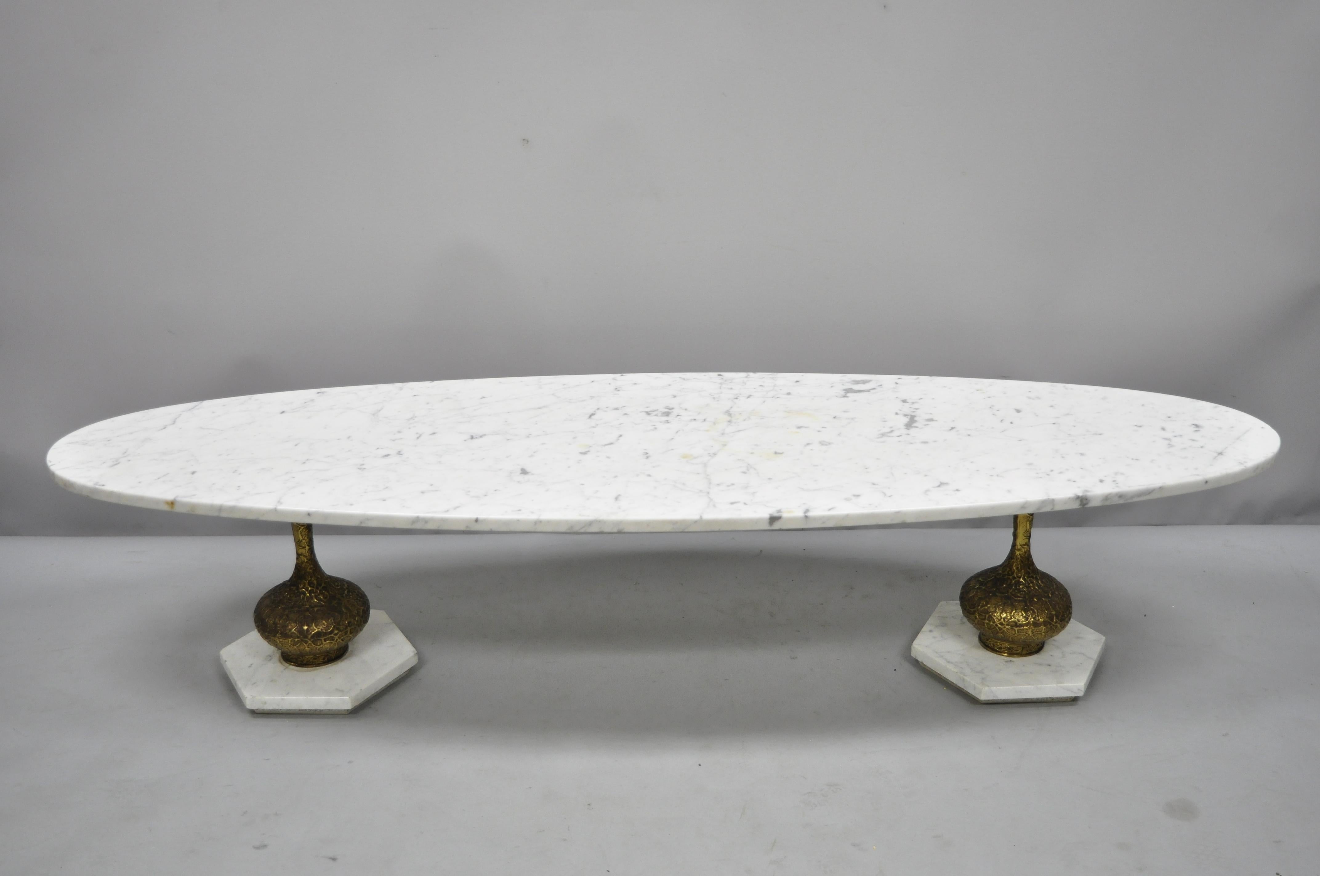 Vintage Italian Hollywood Regency Long Oval Surfboard Marble Top Coffee Table In Good Condition In Philadelphia, PA