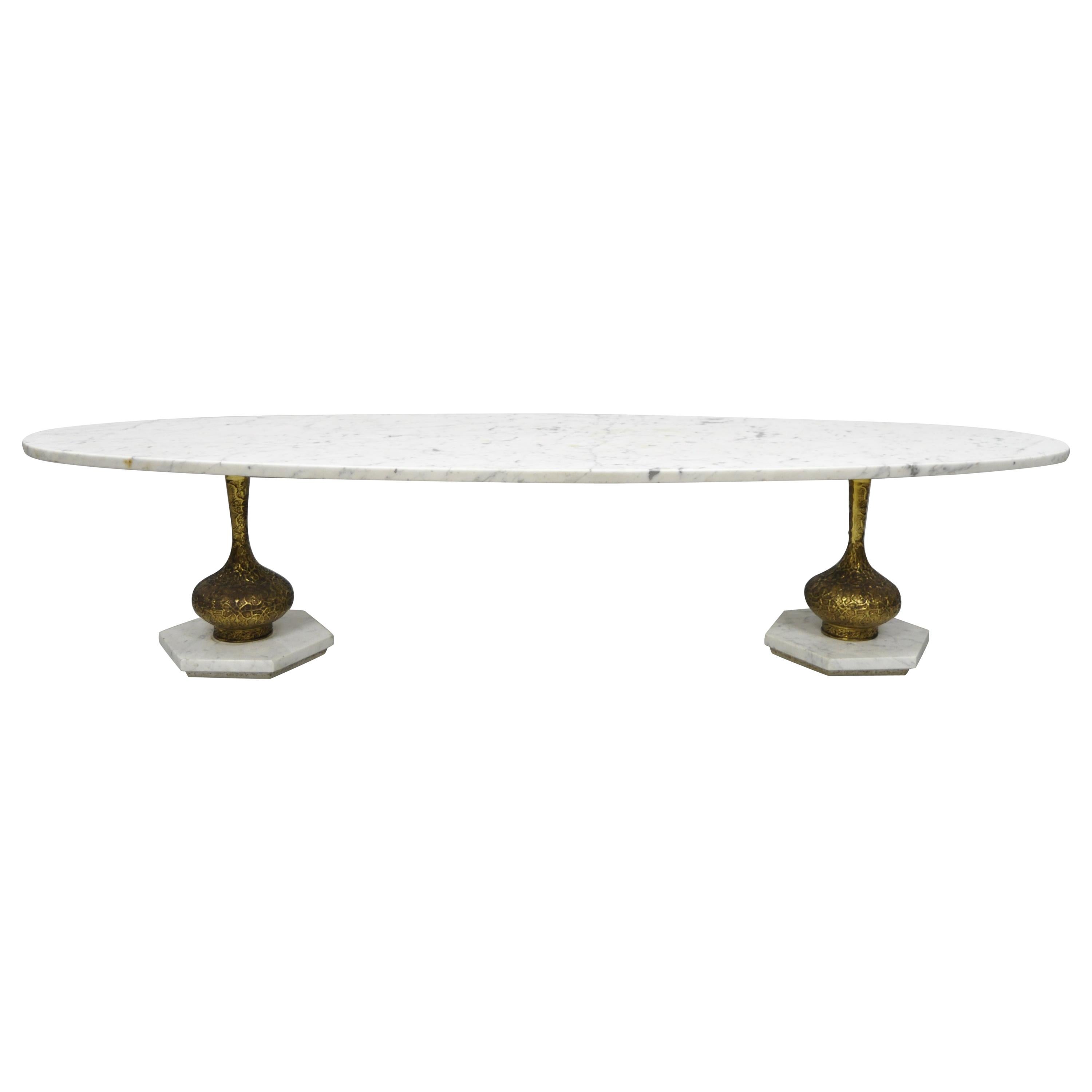 Vintage Italian Hollywood Regency Long Oval Surfboard Marble Top Coffee Table