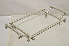 Vtg Italian Hollywood Regency Faux Bamboo Silver Plated Serving Platter Stand