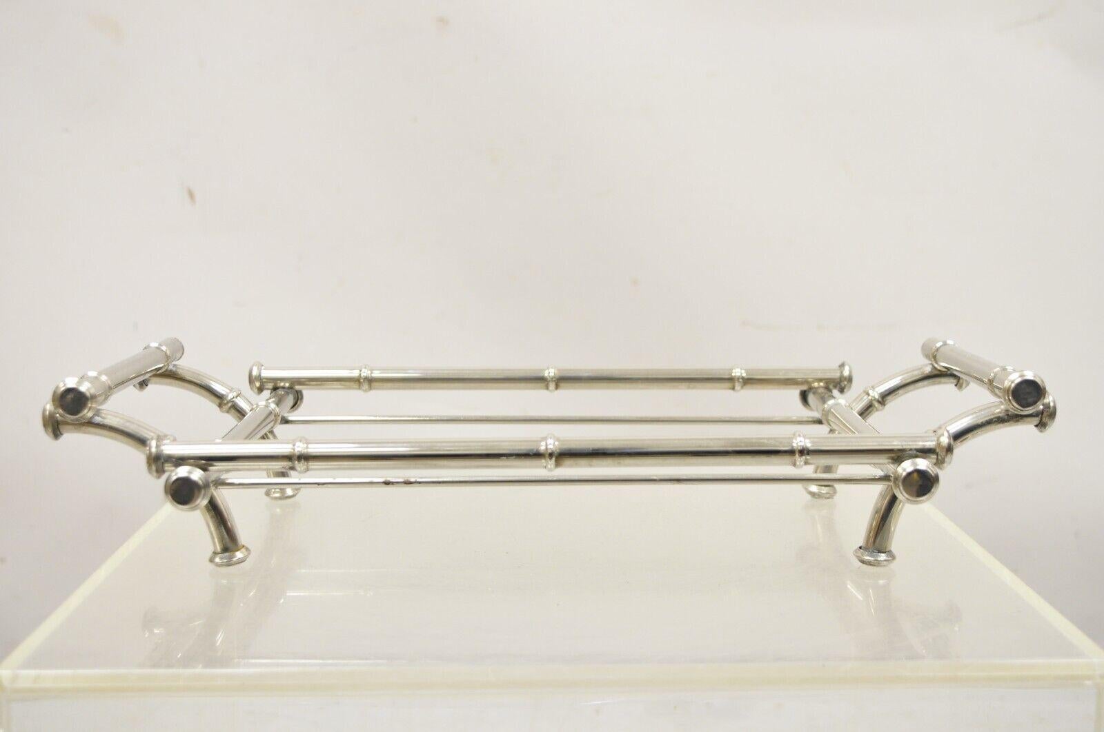 Vtg Italian Hollywood Regency Faux Bamboo Silver Plated Serving Platter Stand In Good Condition For Sale In Philadelphia, PA