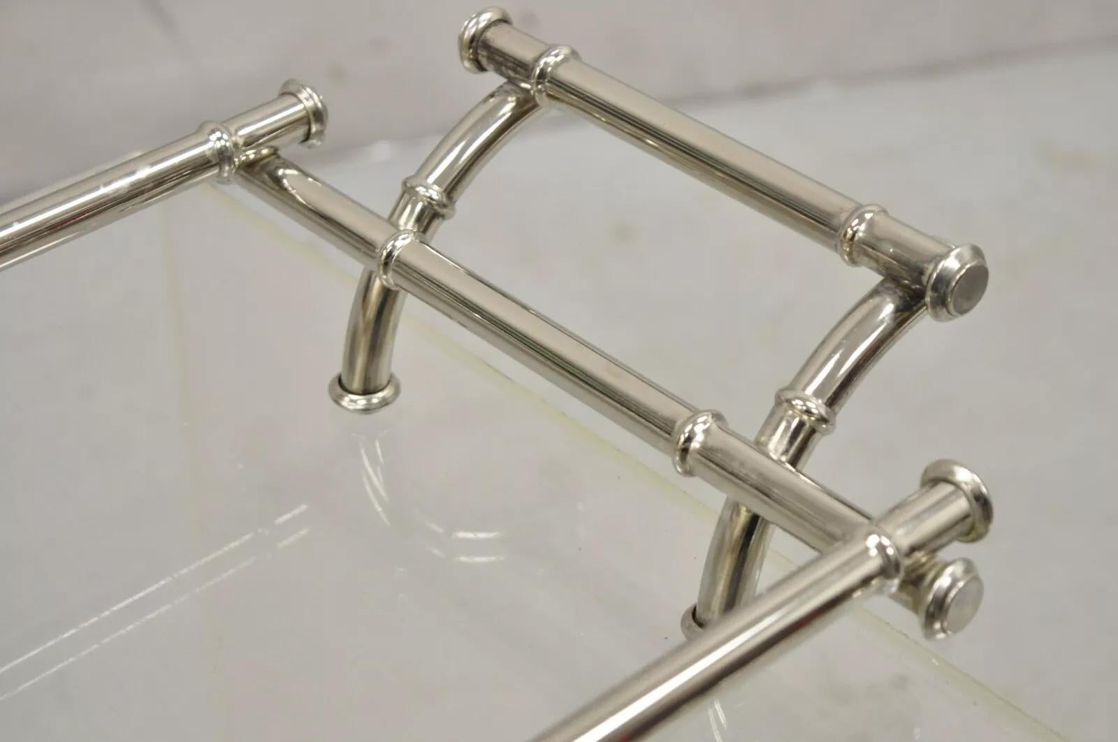 Sconosciuto Vtg Italian Hollywood Regency Faux Bamboo Silver Plated Serving Platter Stand in vendita