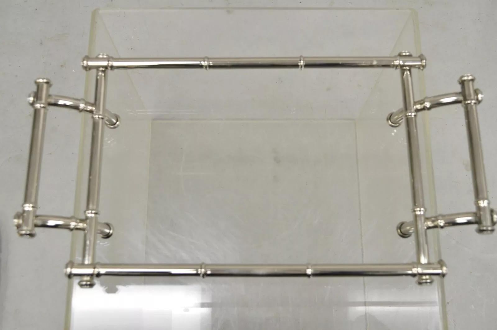 Vtg Italian Hollywood Regency Faux Bamboo Silver Plated Serving Platter Stand In condizioni buone in vendita a Philadelphia, PA