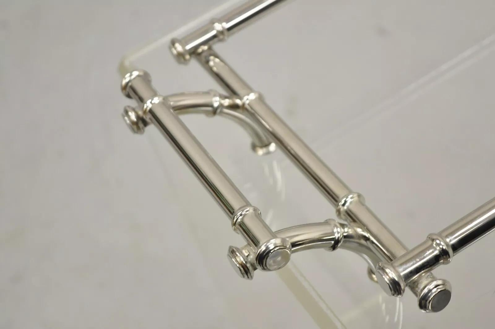 XX secolo Vtg Italian Hollywood Regency Faux Bamboo Silver Plated Serving Platter Stand in vendita