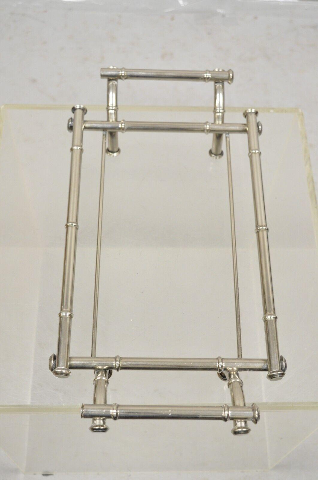 Vtg Italian Hollywood Regency Faux Bamboo Silver Plated Serving Platter Stand For Sale 2