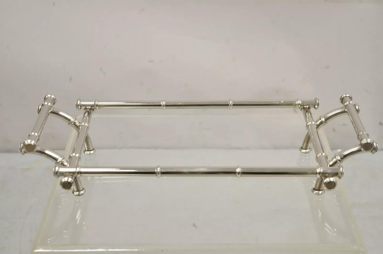 Placcato argento Vtg Italian Hollywood Regency Faux Bamboo Silver Plated Serving Platter Stand in vendita