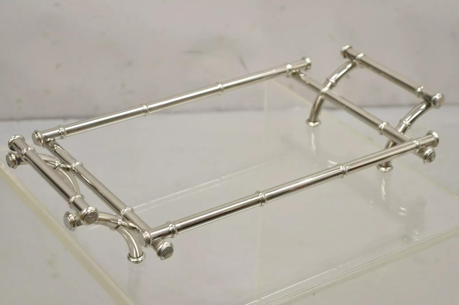 Vtg Italian Hollywood Regency Faux Bamboo Silver Plated Serving Platter Stand in vendita 1