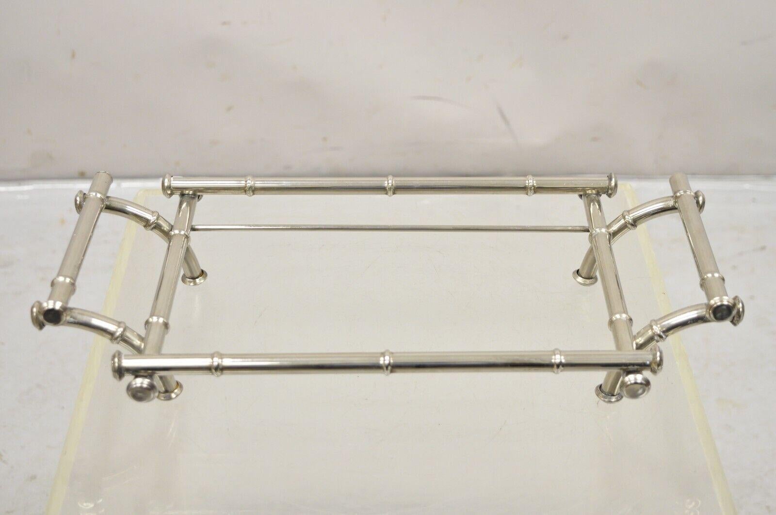 Vtg Italian Hollywood Regency Faux Bamboo Silver Plated Serving Platter Stand For Sale 4