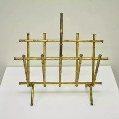 Vtg Italian Hollywood Regency Gold Gilt Faux Bamboo Tole Magazine Rack Holder